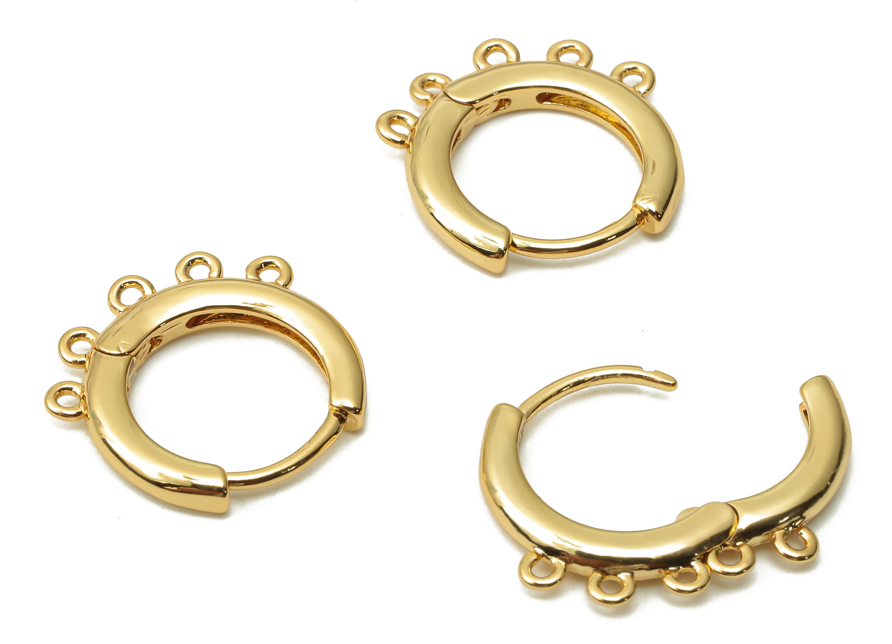 Brass Round Huggie Hoop Earrings With 5 Loops - Multi Hole Earrings Clasps - 18K Real Gold Tone Plated - 14.66x14.57x2mm - RGP4744 - DOMEDBAZAAR