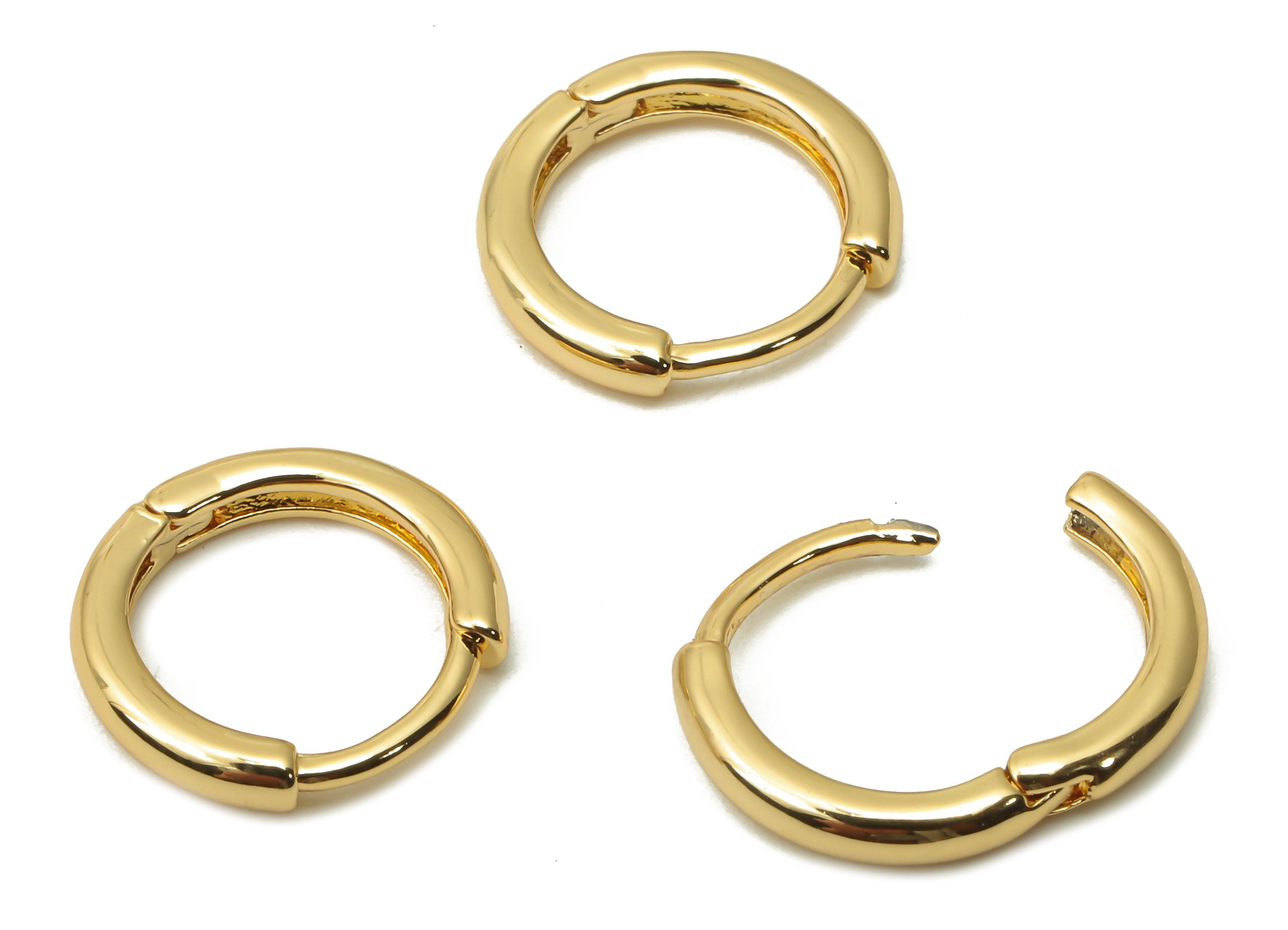 Brass Round Huggie Hoop Earrings - Gold Plated Brass Hoop Clasps - Brass Earrings - 18K Real Gold Tone Plated - 11.73x11.73x1.96mm - RGP4745 - DOMEDBAZAAR