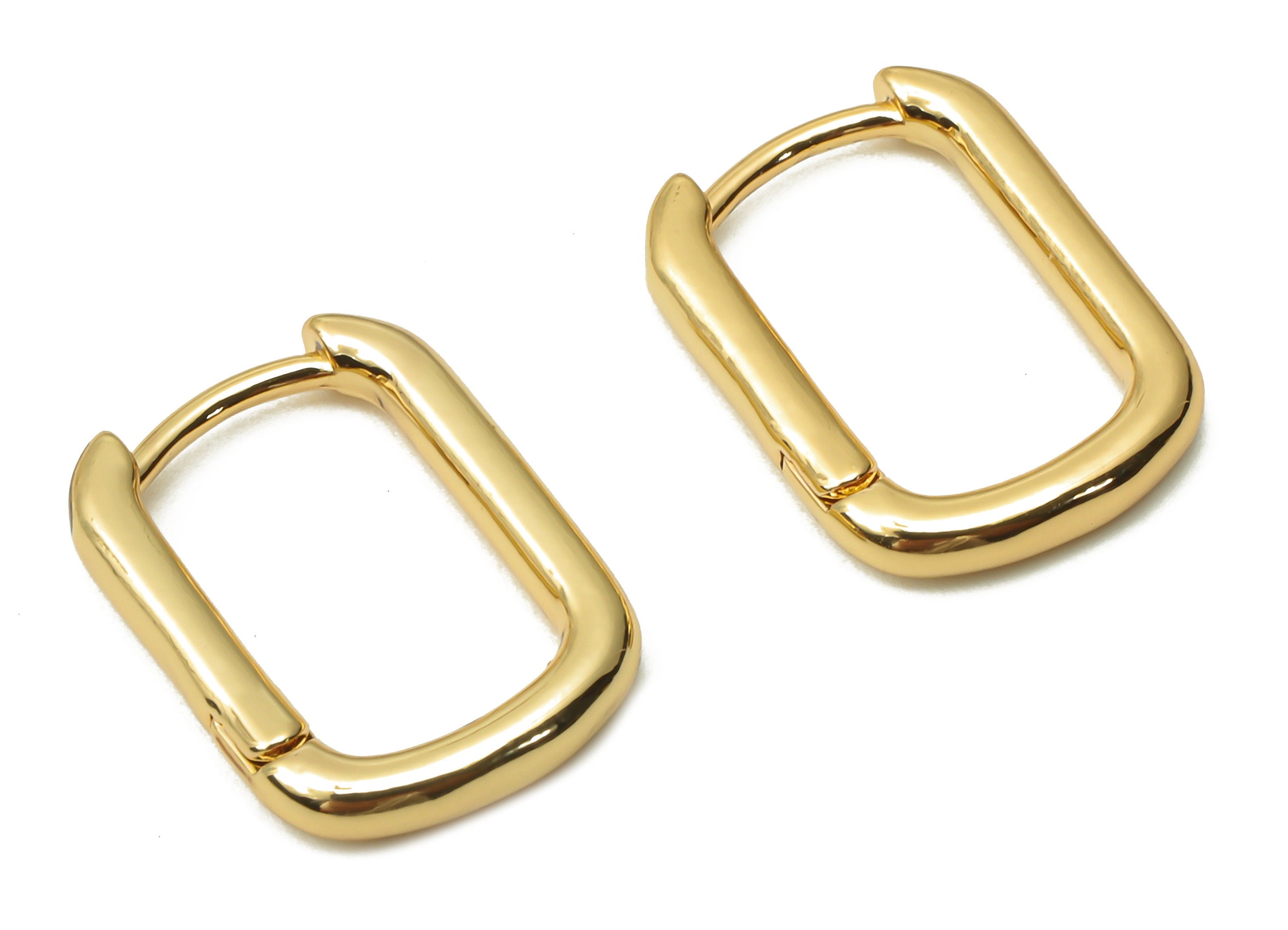 Brass Oval Rectangle Earrings Clasps - Brass Huggie Hoop Clasp - 18K Real Gold Tone Plated - 16.07x11.67x2.25mm -RGP4747 - DOMEDBAZAAR