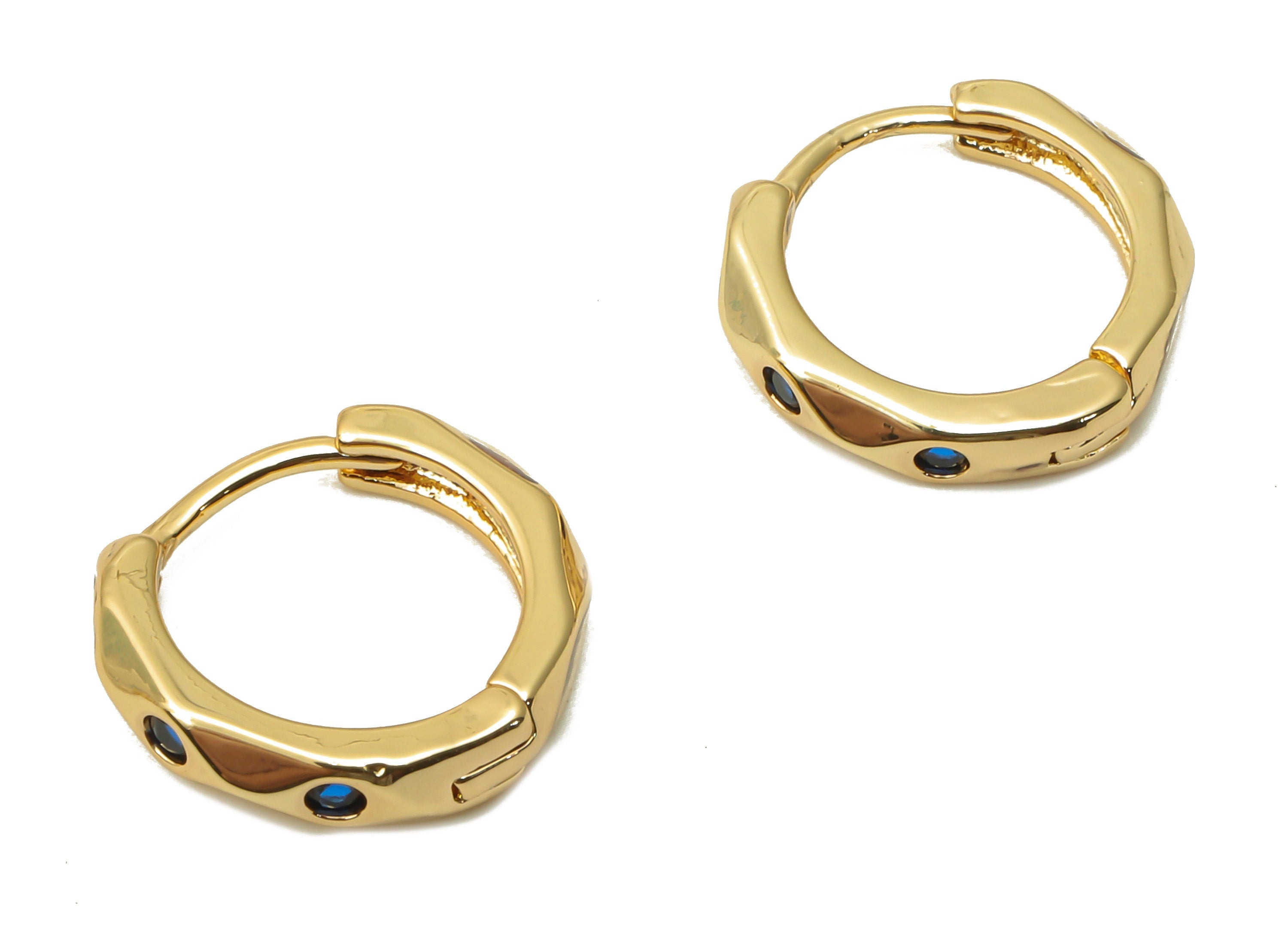 Brass Circle Faceted Earrings Clasps - Brass Huggie Hoop Earrings - 18K Real Gold Tone Plated - 12.22x12.22x2.34mm - RGP4749 - DOMEDBAZAAR