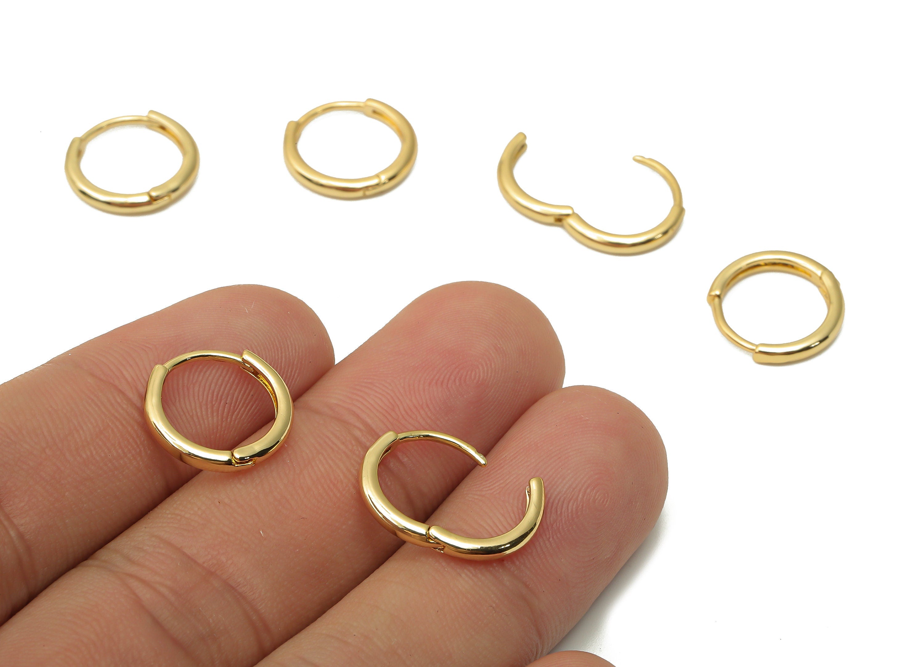 Brass Round Earrings Clasps - Gold Plated Brass Hoop Earrings - Brass Earrings - 18K Real Gold Tone Plated - 13.82x13.82x1.92mm - RGP4750 - DOMEDBAZAAR