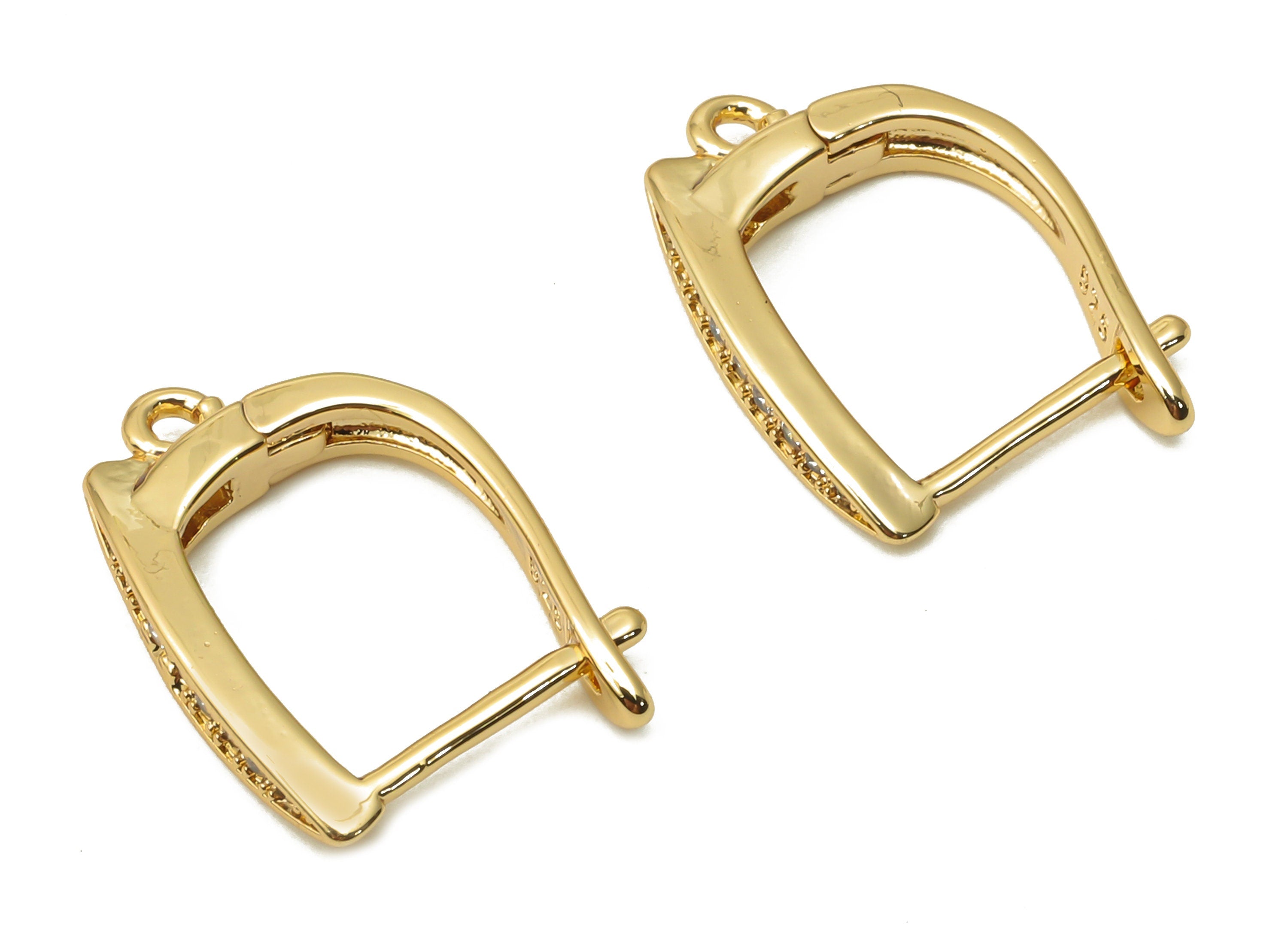 Brass Leverback Earrings Clasps - Earring with Zircon - Earring Hoop With loop - 18K Real Gold Tone Plated - 15.8x12.5x1.7mm - RGP4756 - DOMEDBAZAAR