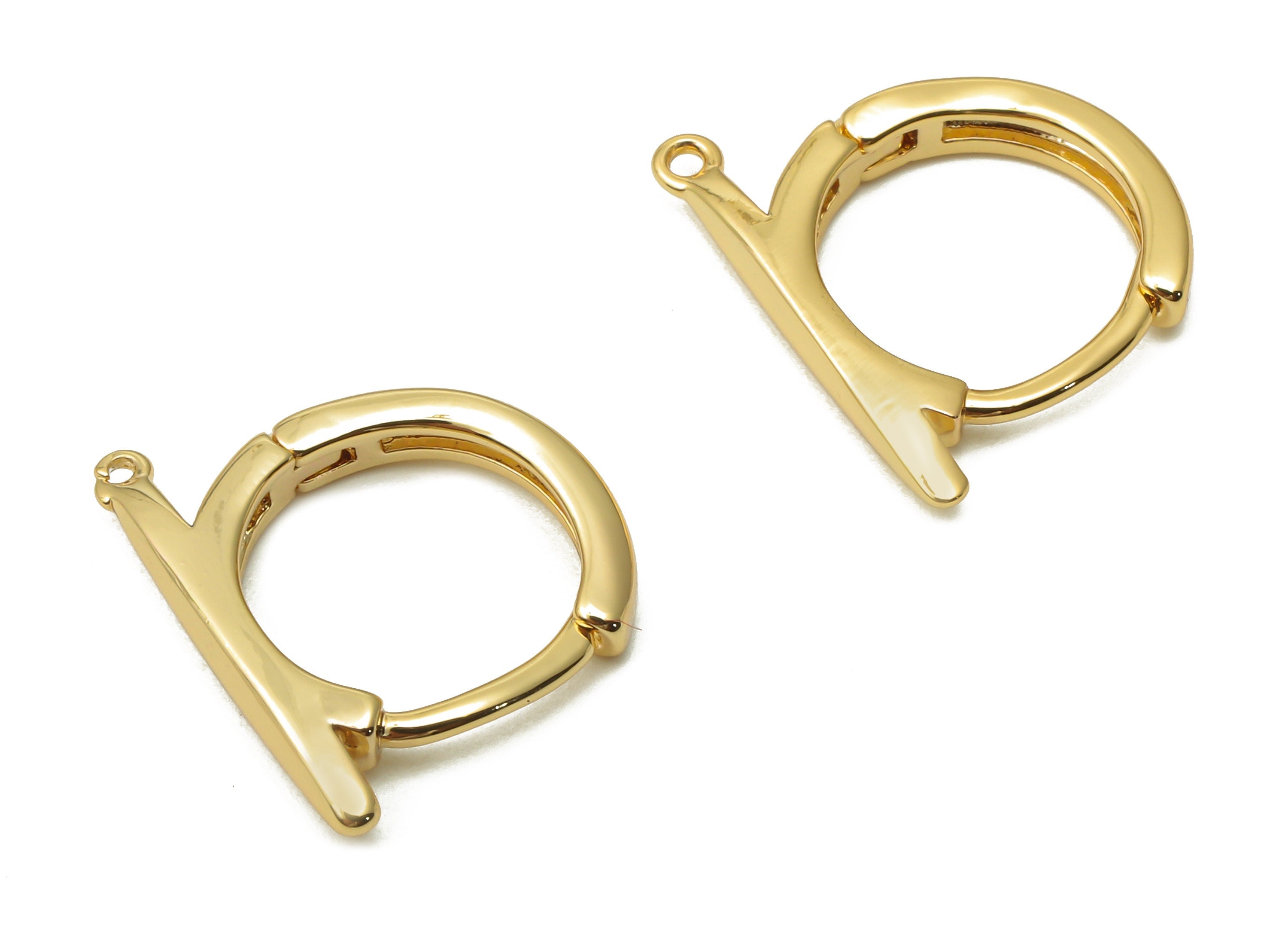 Brass Round Earrings Clasps - Round Bar Earrings Clasps - Bar Earrings With loop - 18K Real Gold Tone Plated - 16.82x13.43x2.28mm - RGP4759 - DOMEDBAZAAR