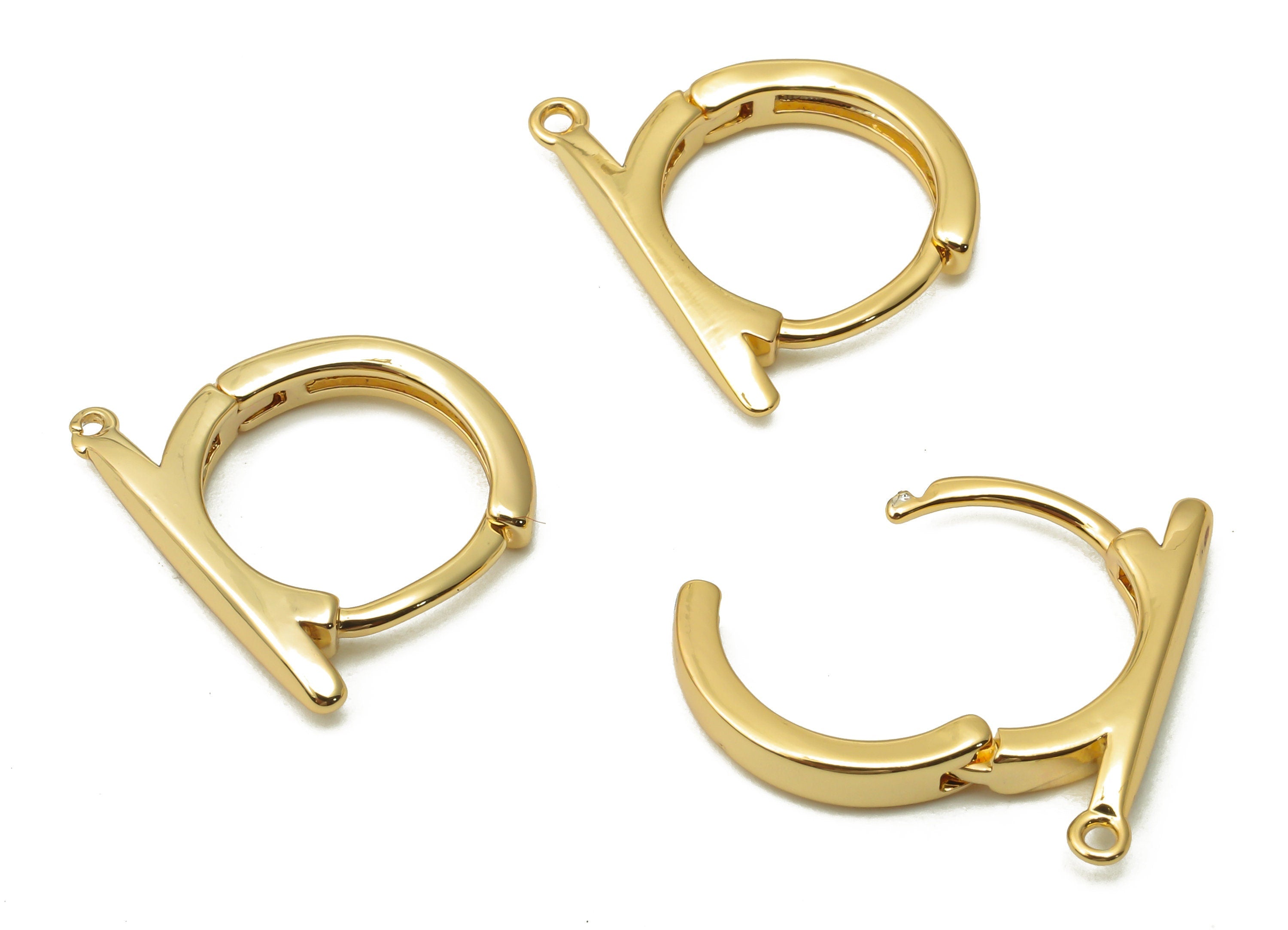 Brass Round Earrings Clasps - Round Bar Earrings Clasps - Bar Earrings With loop - 18K Real Gold Tone Plated - 16.82x13.43x2.28mm - RGP4759 - DOMEDBAZAAR