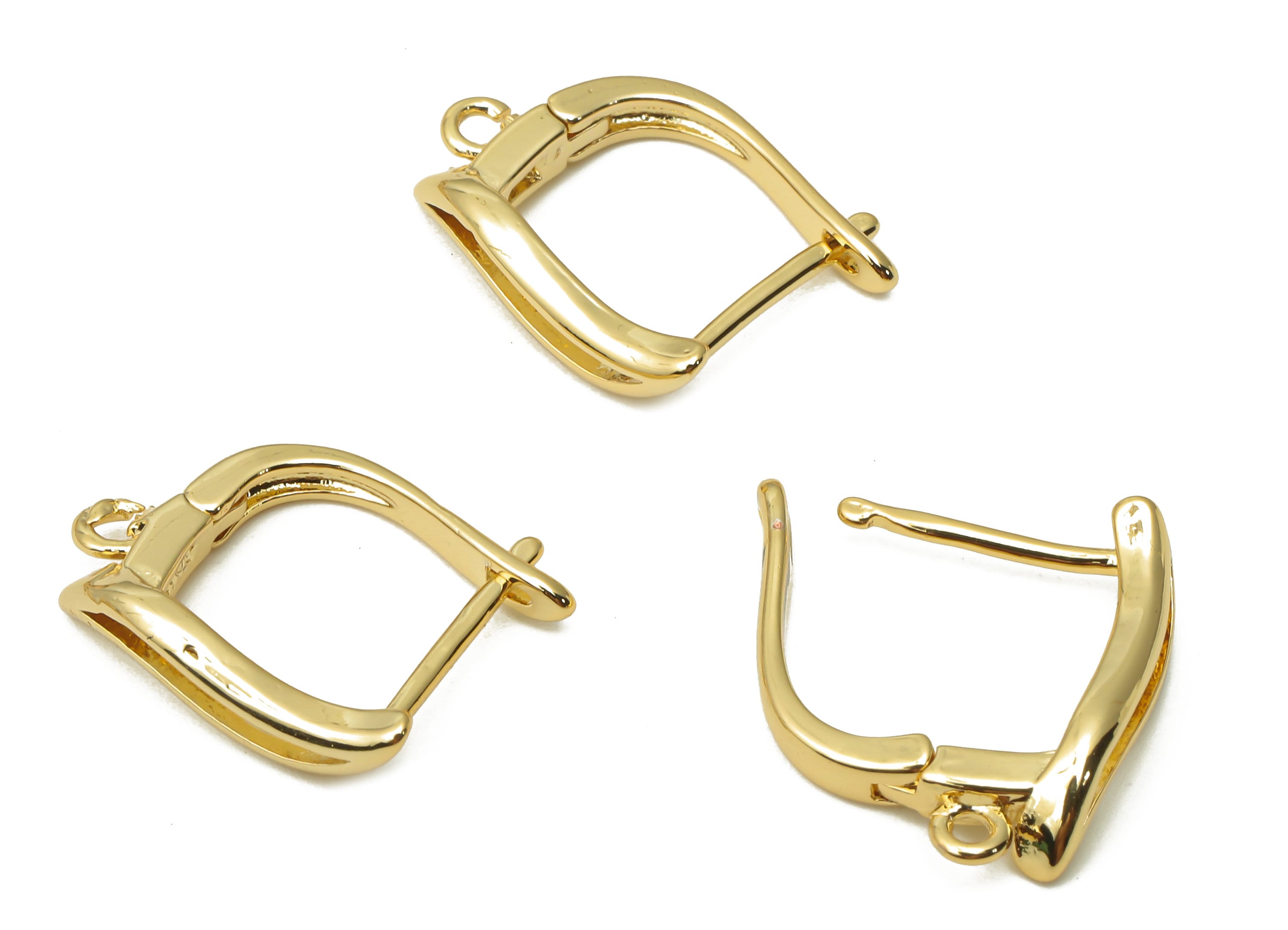Brass Earring Clasps With Zircon - Brass Earrings Clasps With Loop - Brass Stud Earrings - Real Gold Tone Plated - 16.5x12.2x1.7mm - RGP4753 - DOMEDBAZAAR