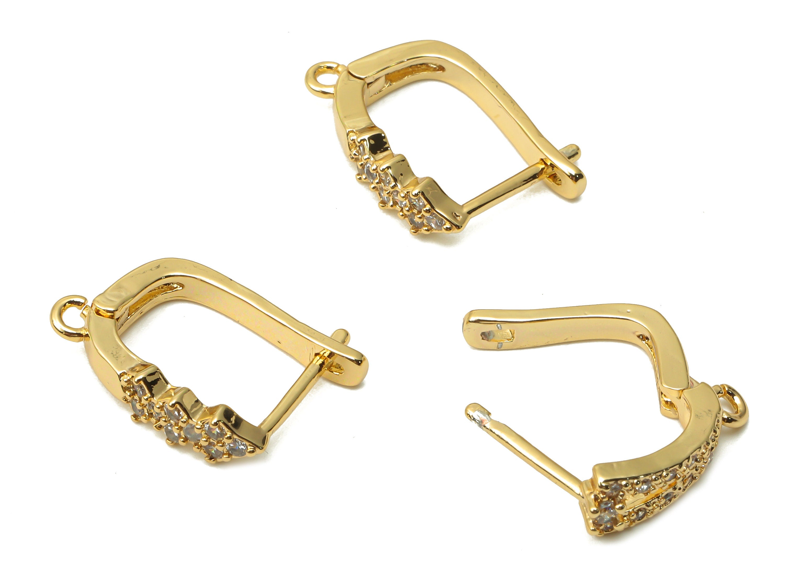Brass Earring Clasps With Loop - Brass Earrings Stud - Brass Earrings Clasps - 18K Real Gold Tone Plated - 16.8x13.16x1.96mm - RGP4755 - DOMEDBAZAAR