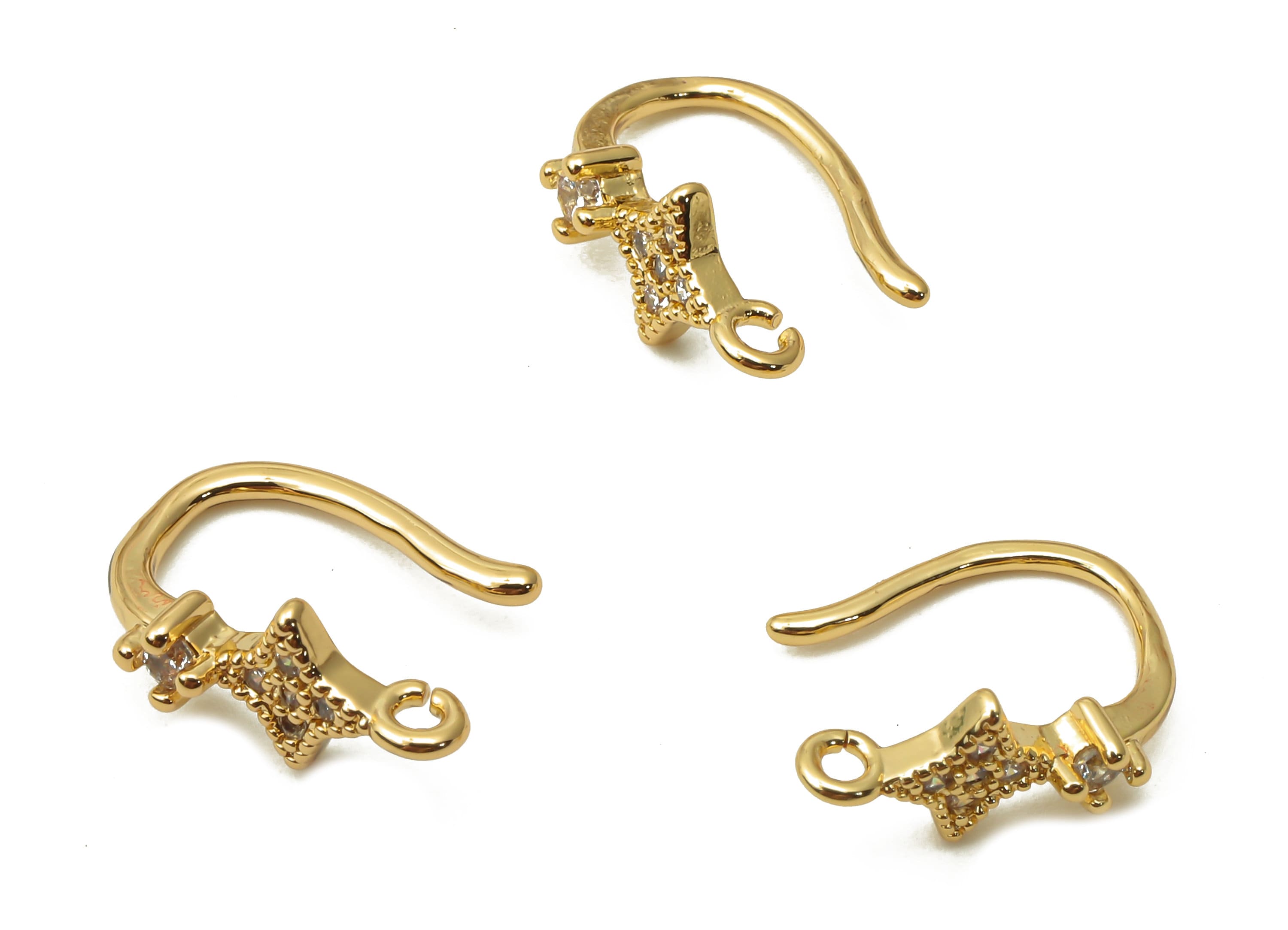 Brass Star Earrings Wire with Loop - Gold Plated Brass Earring Wire With Hook - 18K Real Gold Tone Plated -13.78x10.48x1.43mm - RGP4760 - DOMEDBAZAAR