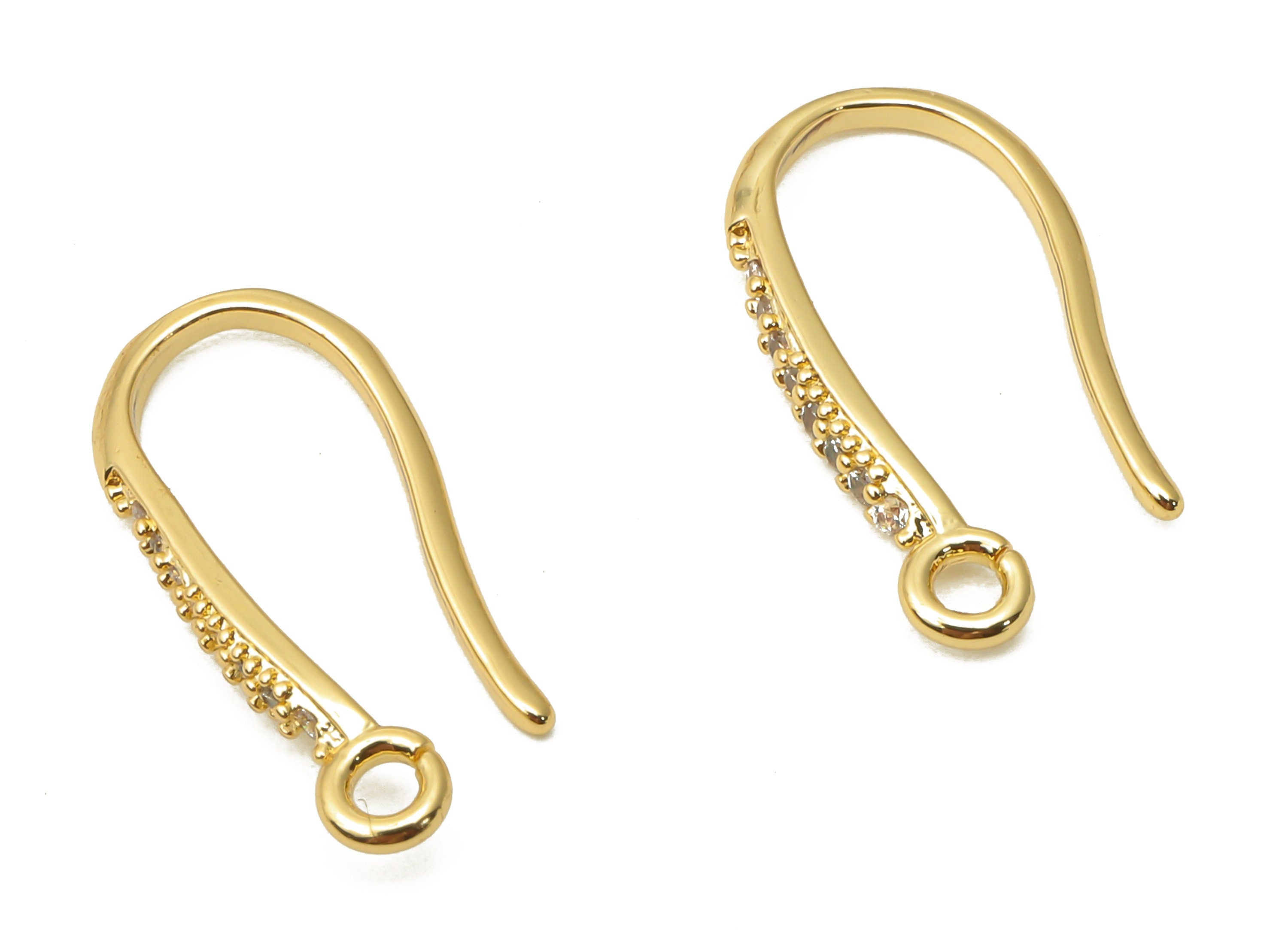 Brass Earrings Hook With Loop -  Gold Plated Hook Earring Wire - Brass Earrings - 18K Real Gold Tone Plated - 18x10.93x1.52mm - RGP4763 - DOMEDBAZAAR