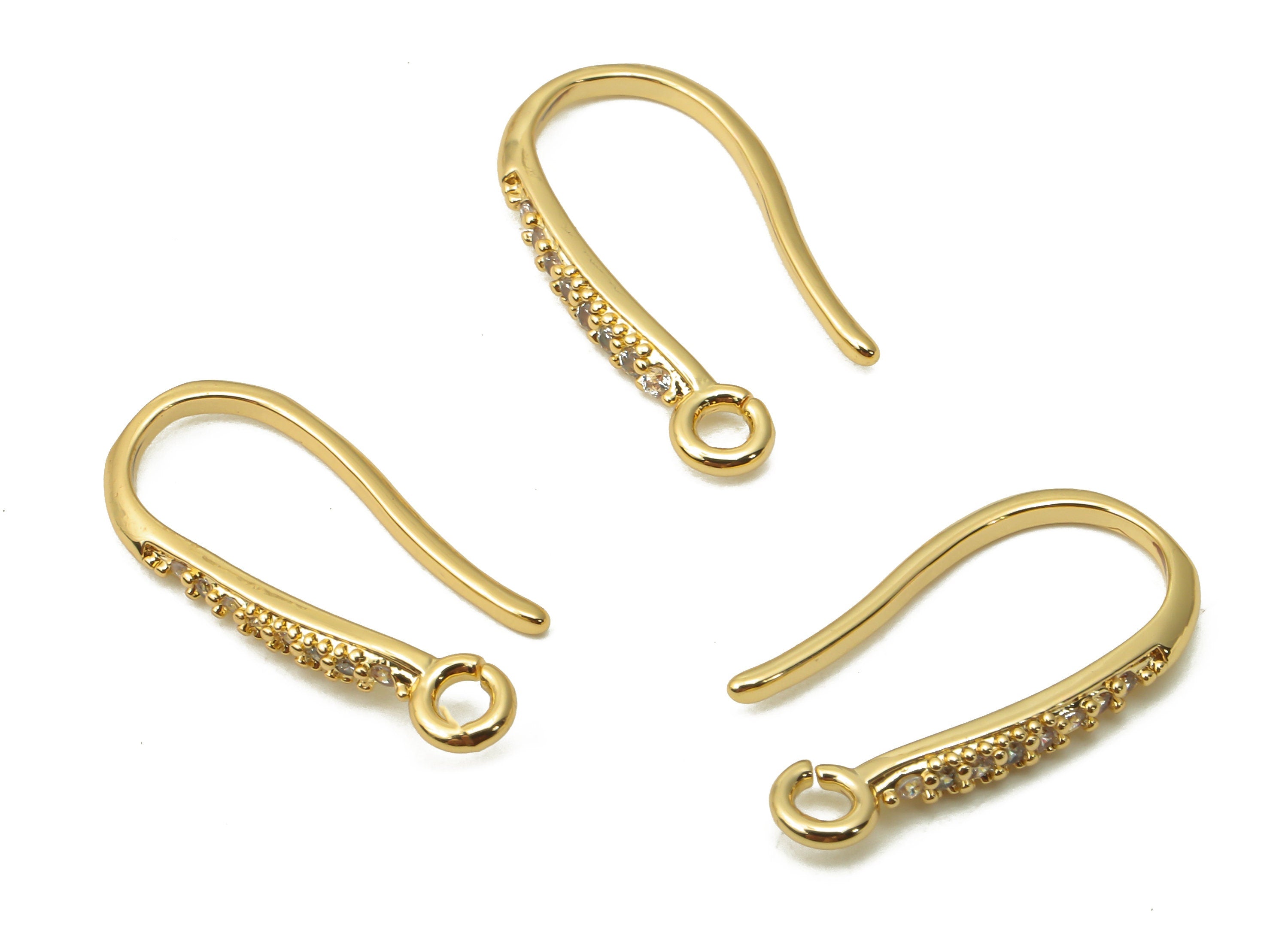 Brass Earrings Hook With Loop -  Gold Plated Hook Earring Wire - Brass Earrings - 18K Real Gold Tone Plated - 18x10.93x1.52mm - RGP4763 - DOMEDBAZAAR
