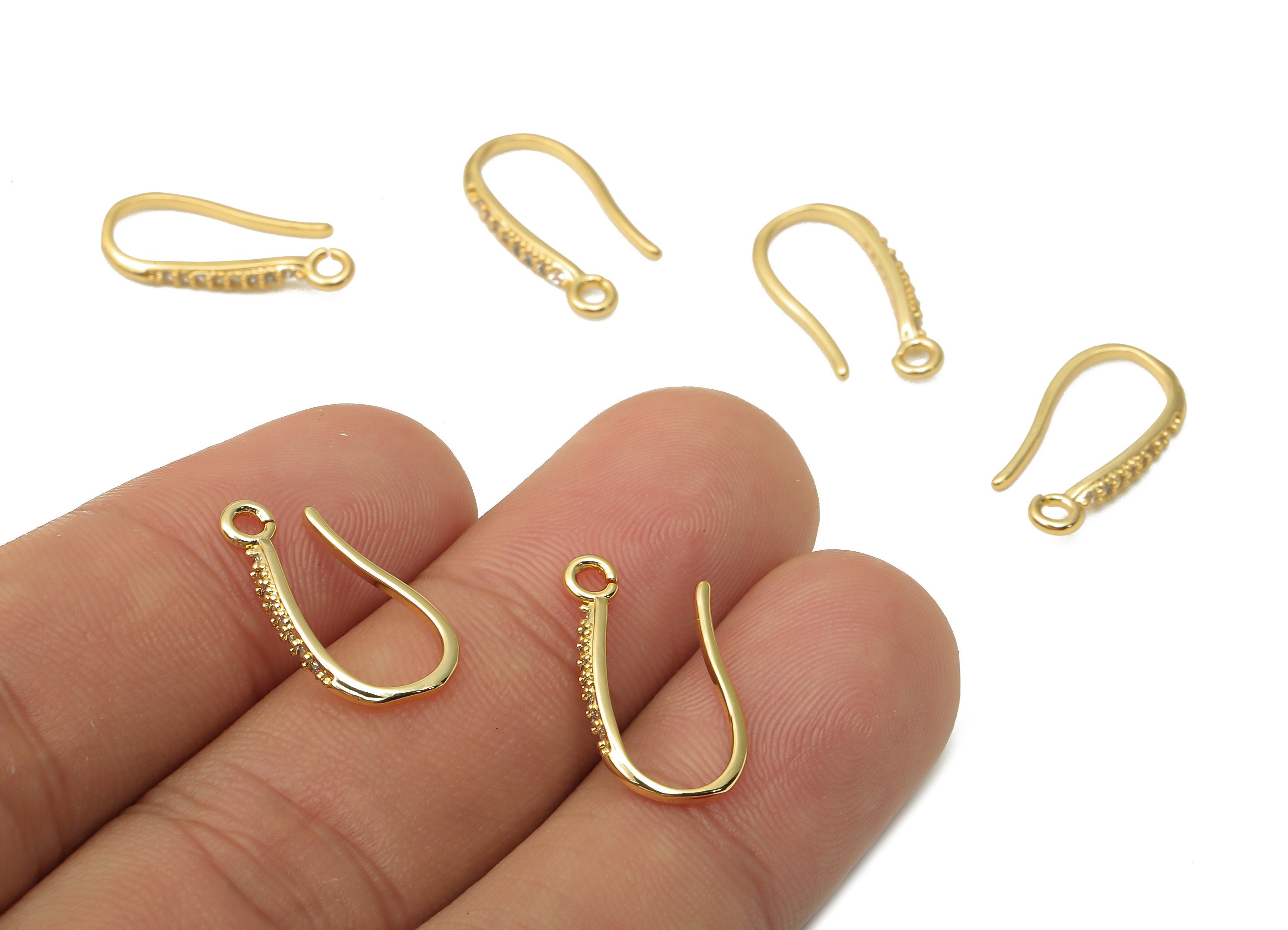 Brass Earrings Hook With Loop -  Gold Plated Hook Earring Wire - Brass Earrings - 18K Real Gold Tone Plated - 18x10.93x1.52mm - RGP4763 - DOMEDBAZAAR