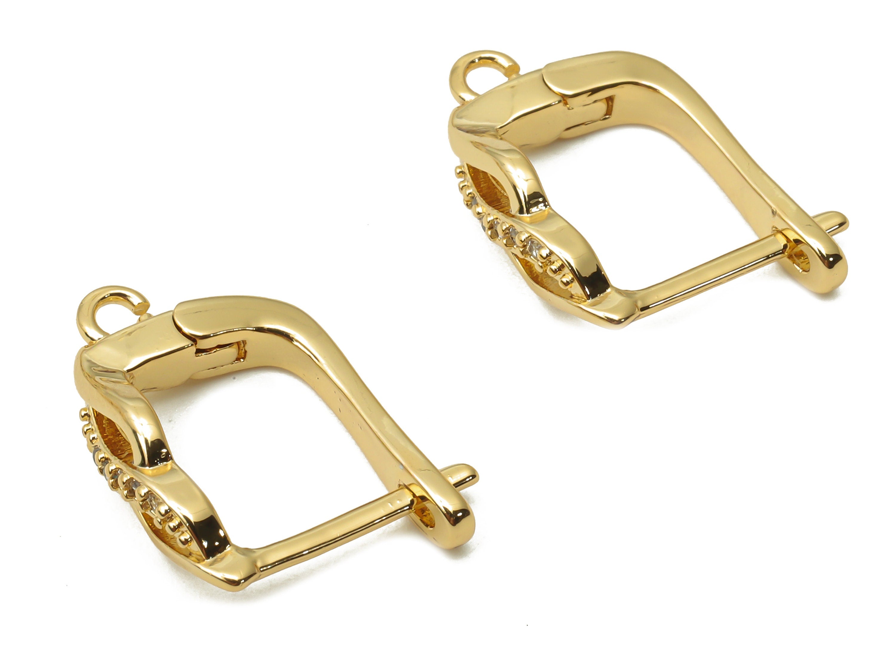 Brass Earrings With Zircon - Earrings Clasps - Brass Hole loop Earring With Loop- 18K Real Gold Tone Plated - 16.07x12.06x1.9mm - RGP4765 - DOMEDBAZAAR