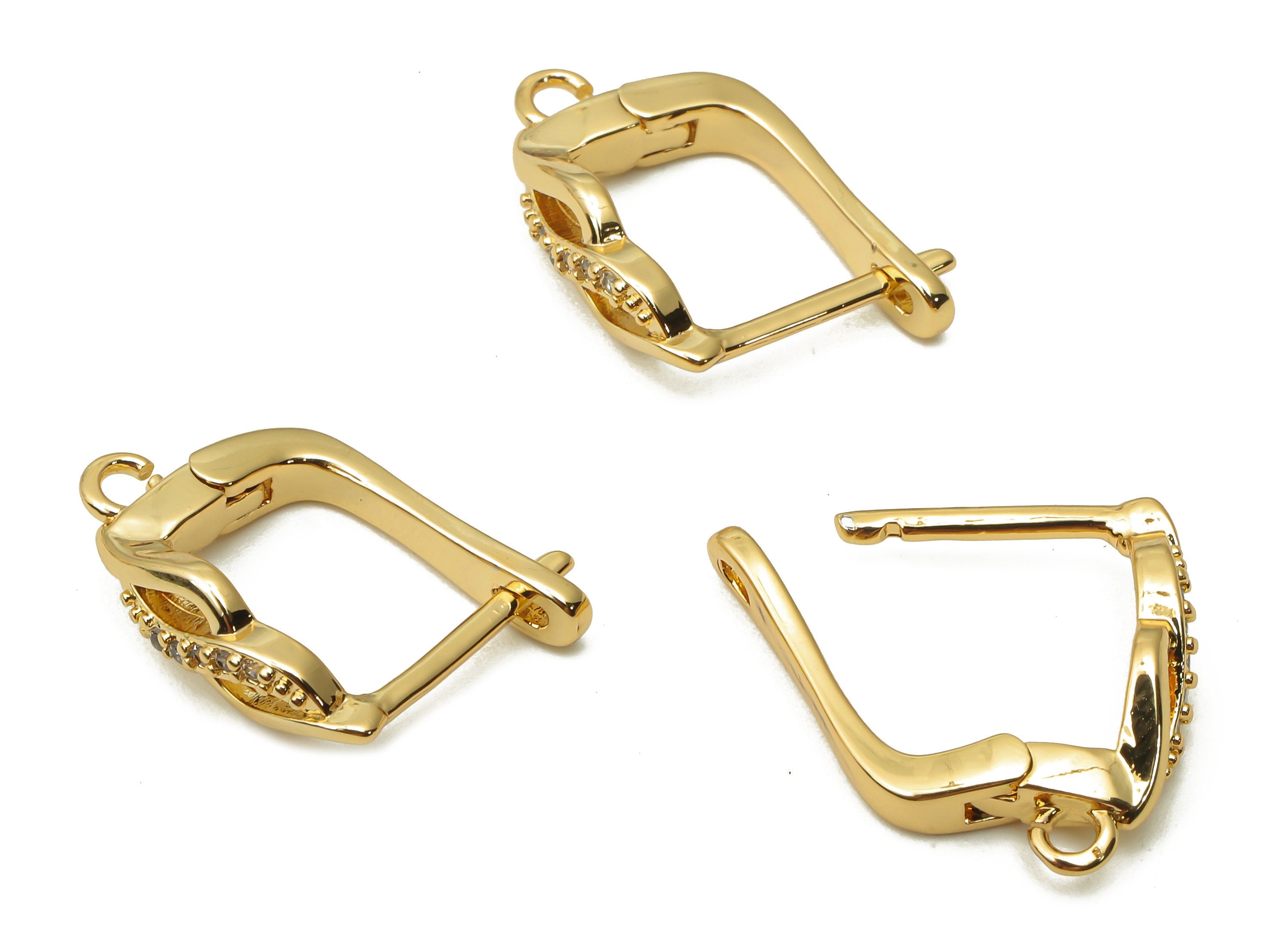 Brass Earrings With Zircon - Earrings Clasps - Brass Hole loop Earring With Loop- 18K Real Gold Tone Plated - 16.07x12.06x1.9mm - RGP4765 - DOMEDBAZAAR