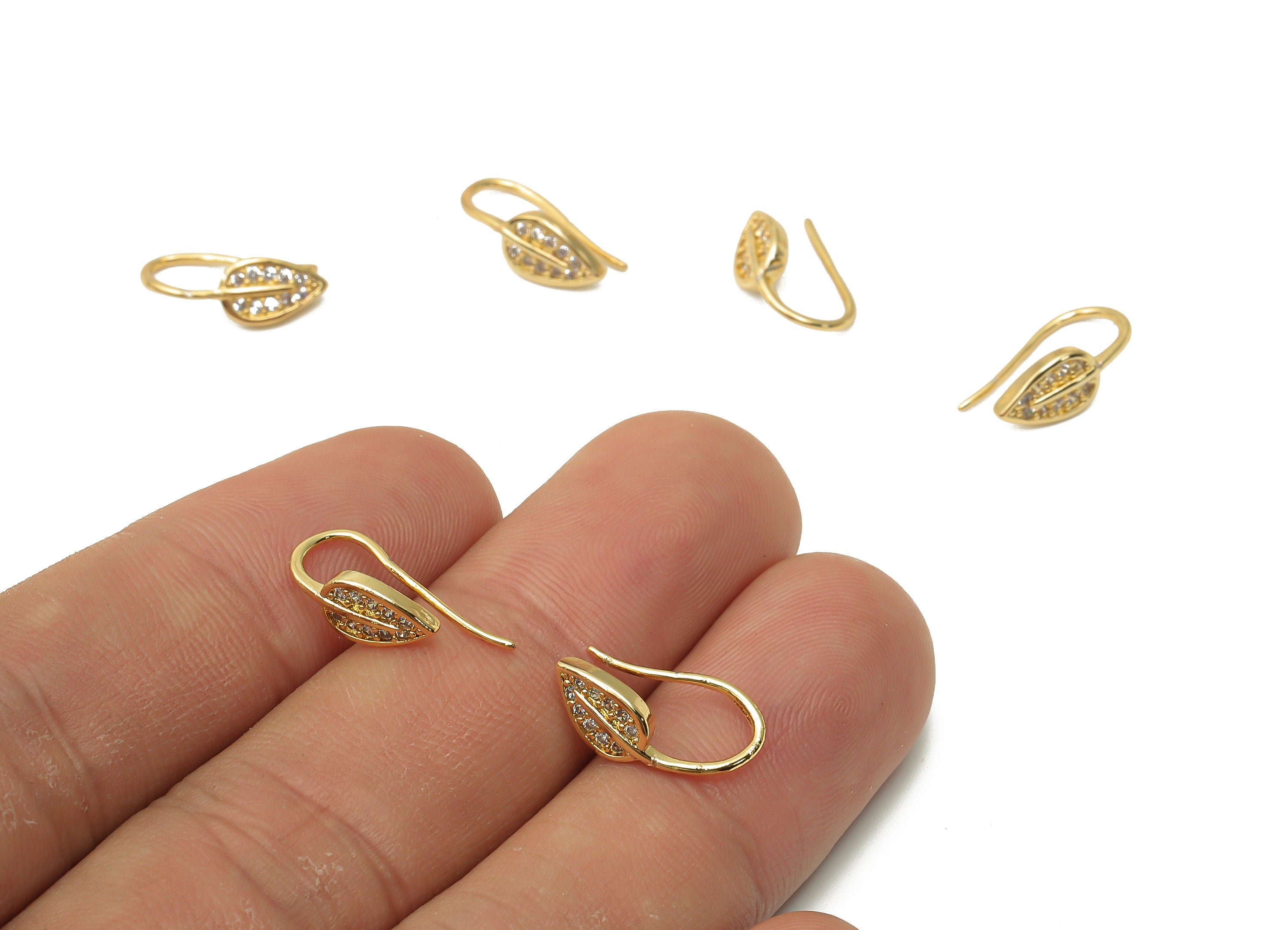 Brass Leaf Earrings Wire With Loop - Gold Plated Earrings  - Brass Hook Earrings - 18K Real Gold Tone Plated - 14.64x7.2x1.76mm - RGP4766 - DOMEDBAZAAR