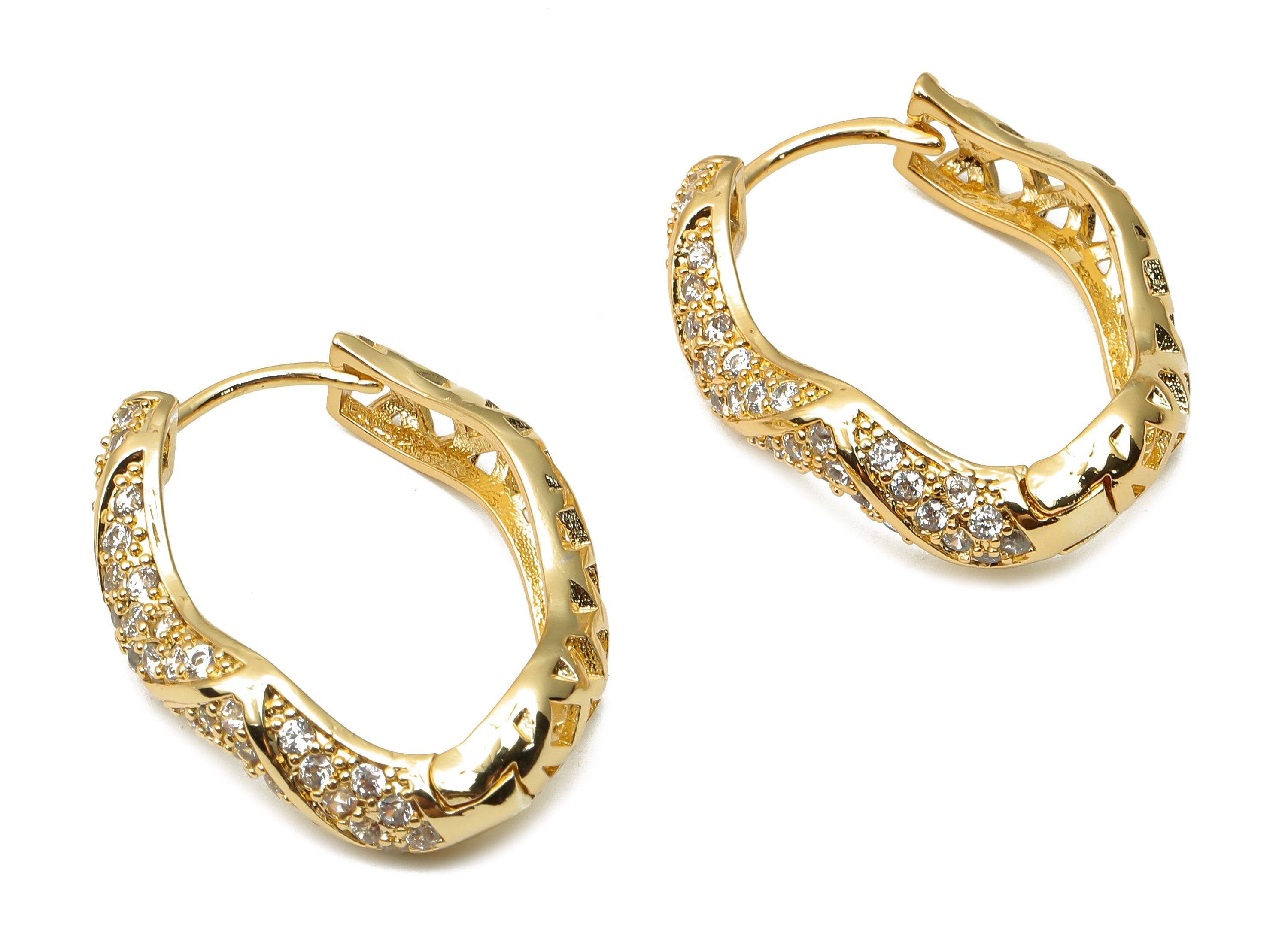 Brass Textured Thick Huggie Hoop Earrings - Brass Textured Wave Hoop - Huggie Hoop - 18K Real Gold Plated - 30.33x24.22x5.52mm - RGP4778 - DOMEDBAZAAR