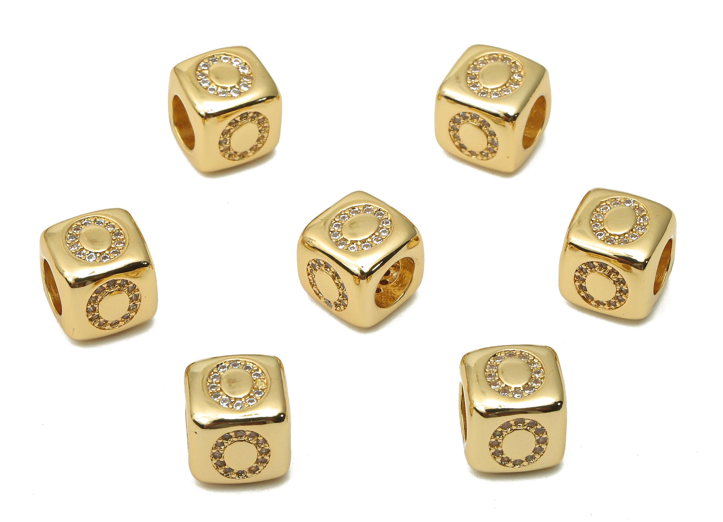 Alphabet Cube Bead O With Zircon- Brass Initial Letters O Beads Bracelet - Bead Necklace- 18K Real Gold Plated - 8.63x8.63x8.46mm - RGP4782O - DOMEDBAZAAR