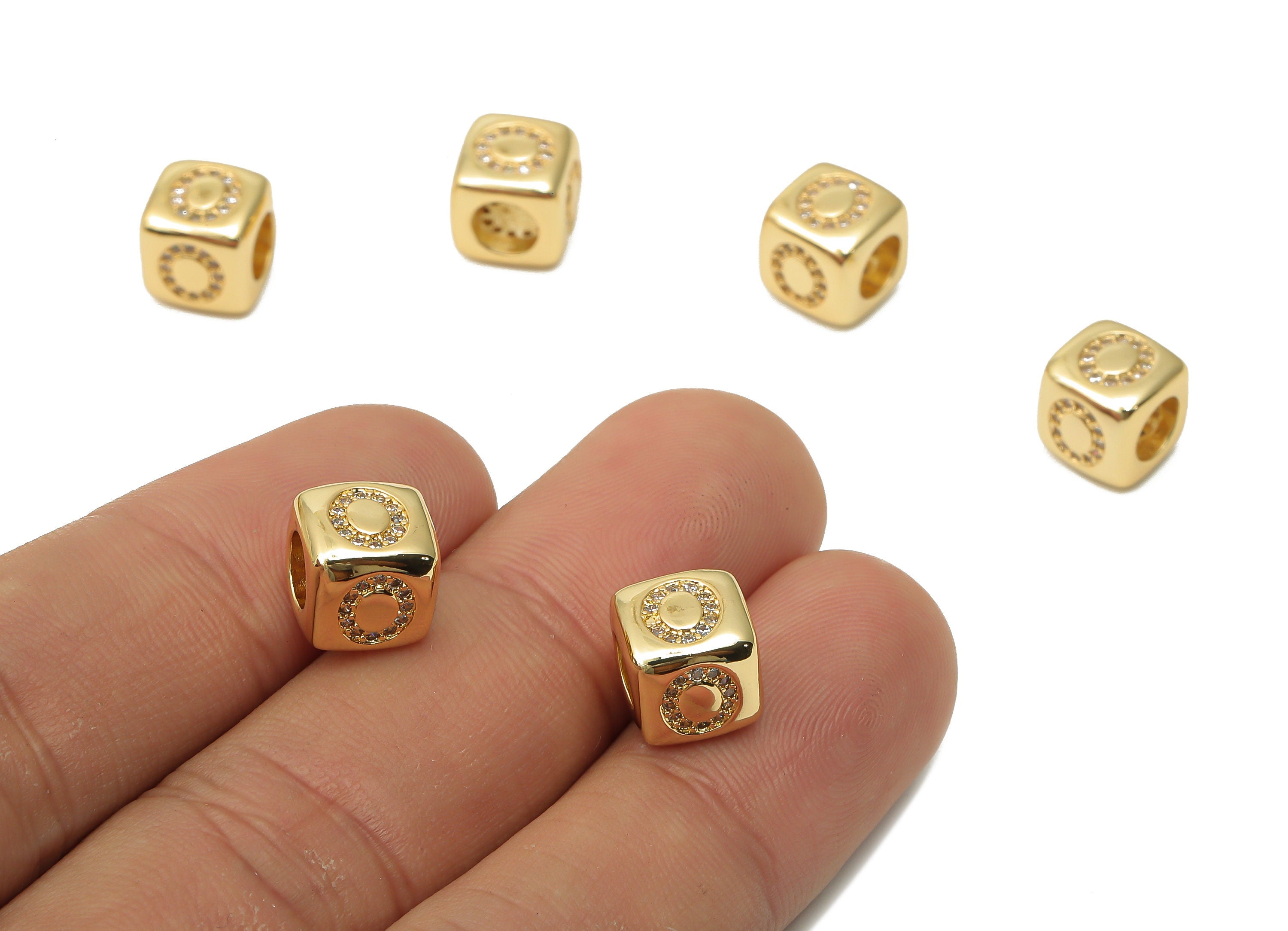 Alphabet Cube Bead O With Zircon- Brass Initial Letters O Beads Bracelet - Bead Necklace- 18K Real Gold Plated - 8.63x8.63x8.46mm - RGP4782O - DOMEDBAZAAR