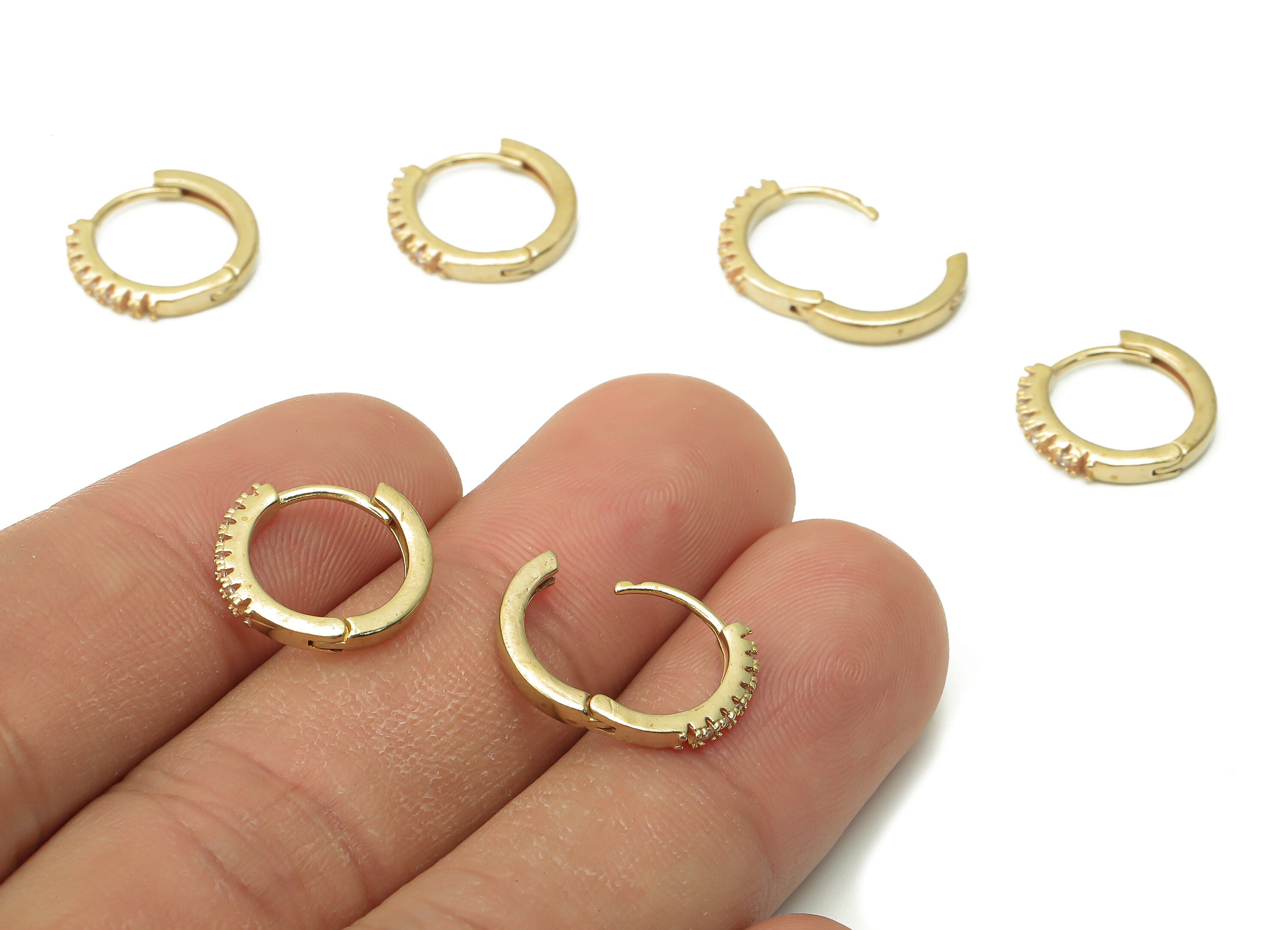 Brass Round Earring Clasps - Raw Brass Circle Huggie Earring Clasps With Zircon - Brass Crown Textured Hoop Earrings - 13.6x13.6x2mm -PP7696 - DOMEDBAZAAR