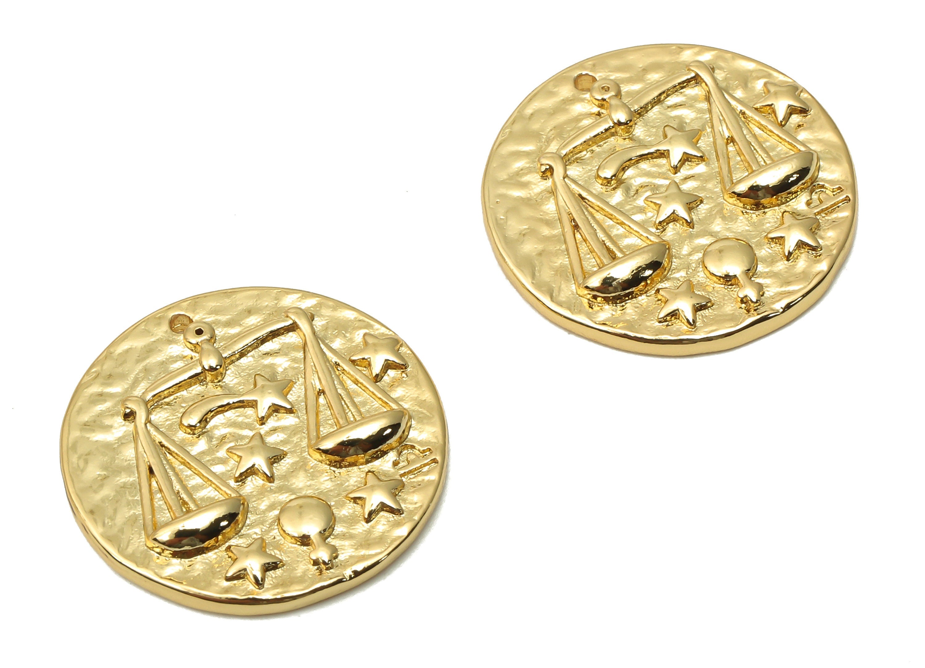 Libra Round Earring Charm - Brass Horoscope Necklace - Balance Pendant - Zodiac Pendant - - 18K Real Gold Plated - 19.4x19.4x2.44mm-RGP4783E - DOMEDBAZAAR