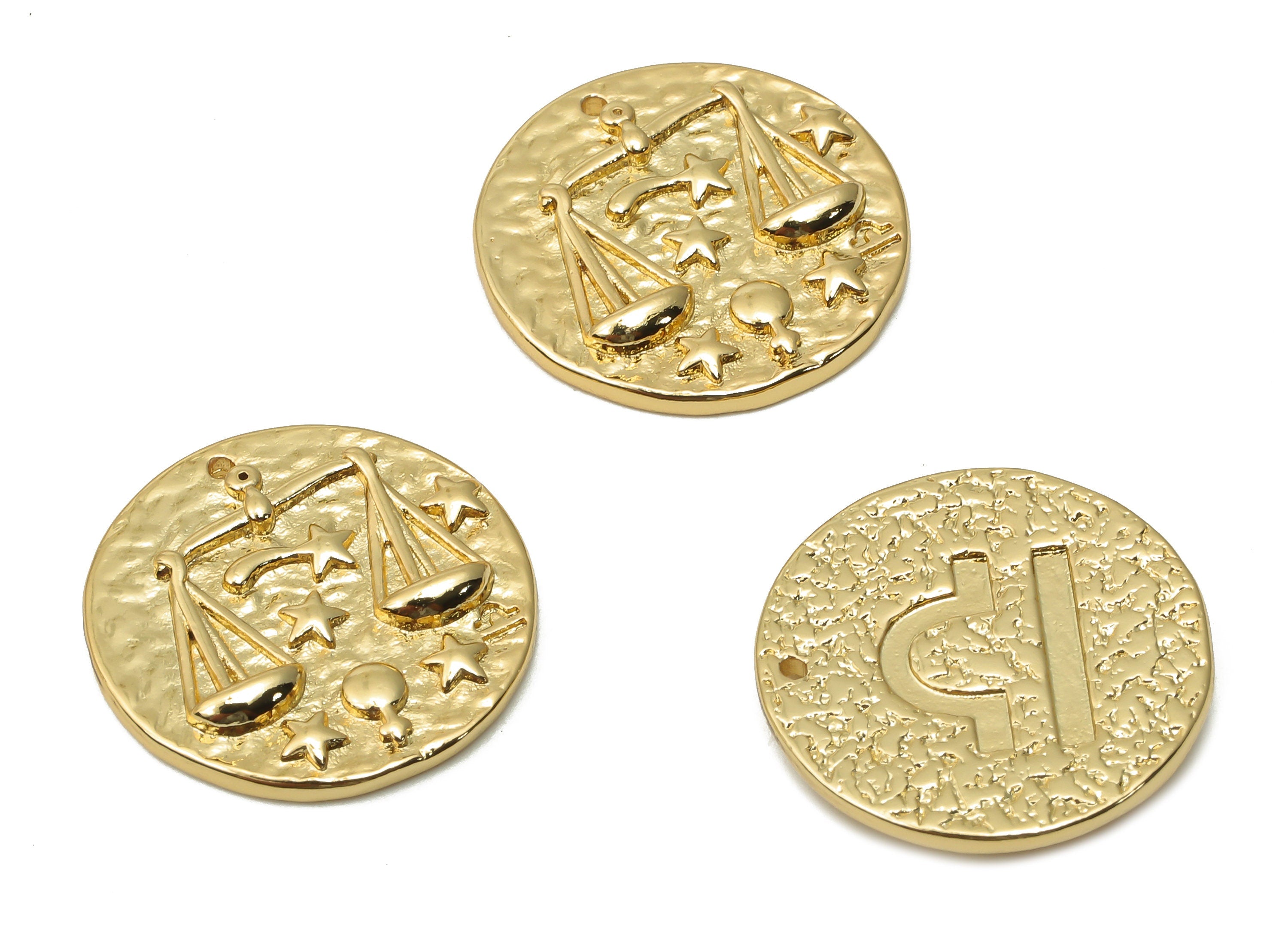 Libra Round Earring Charm - Brass Horoscope Necklace - Balance Pendant - Zodiac Pendant - - 18K Real Gold Plated - 19.4x19.4x2.44mm-RGP4783E - DOMEDBAZAAR