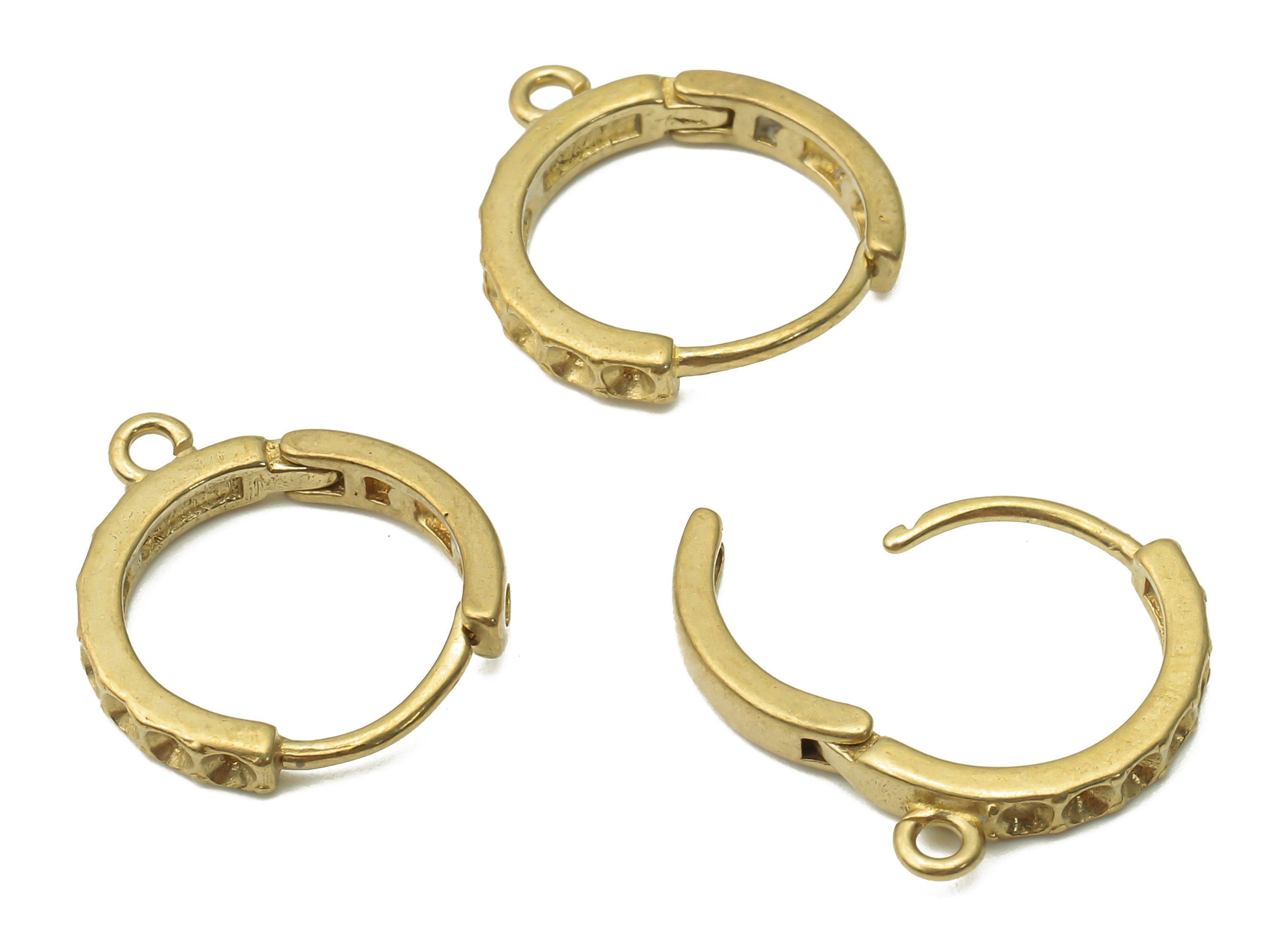 Brass Round Huggie Earrings Clasps - Raw Brass Circle Huggie Hoop Earring Clasps With Loop - Brass Pendant - 15.34x13.82x2.3mm - PP7708 - DOMEDBAZAAR