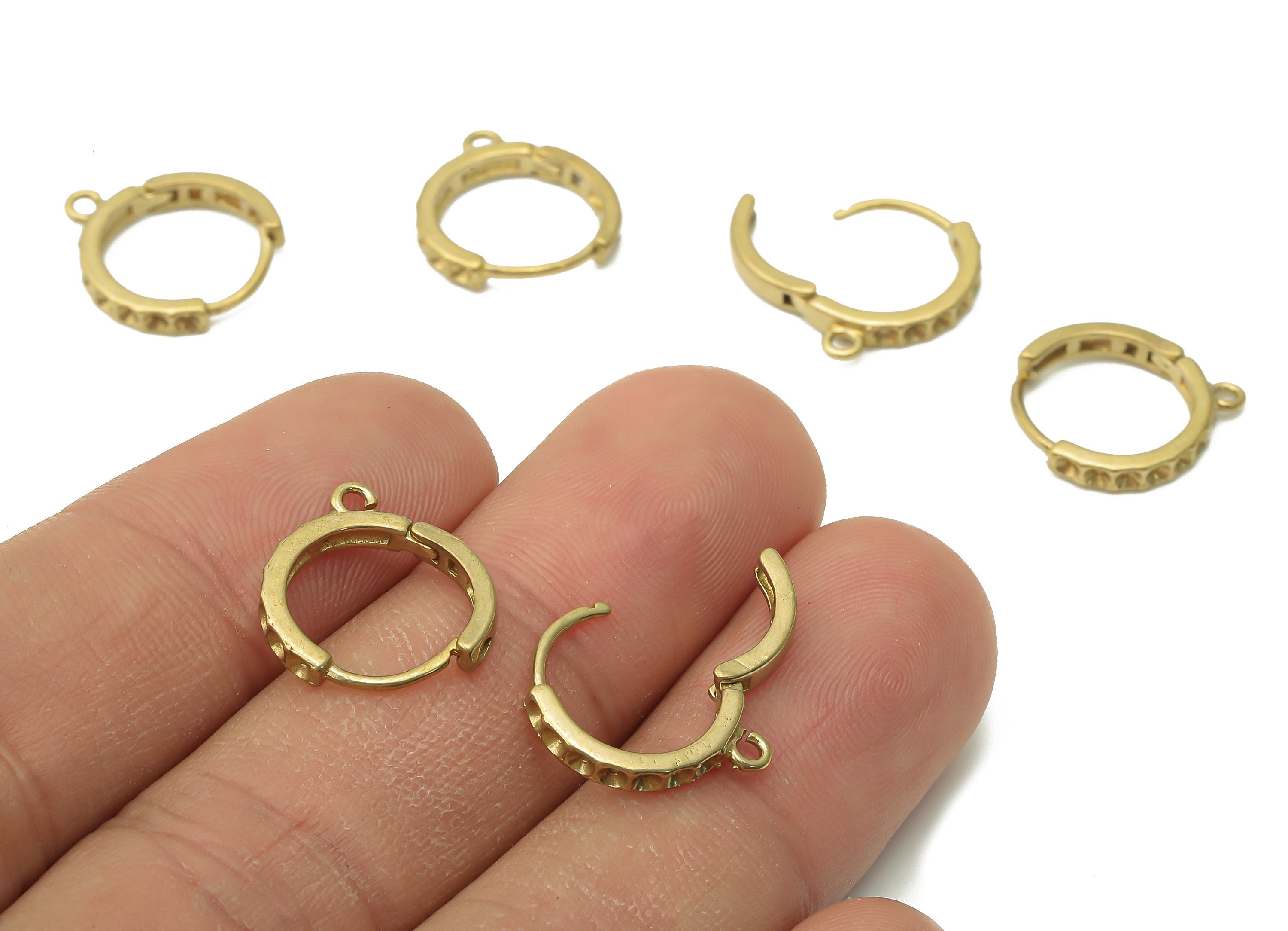 Brass Round Huggie Earrings Clasps - Raw Brass Circle Huggie Hoop Earring Clasps With Loop - Brass Pendant - 15.34x13.82x2.3mm - PP7708 - DOMEDBAZAAR
