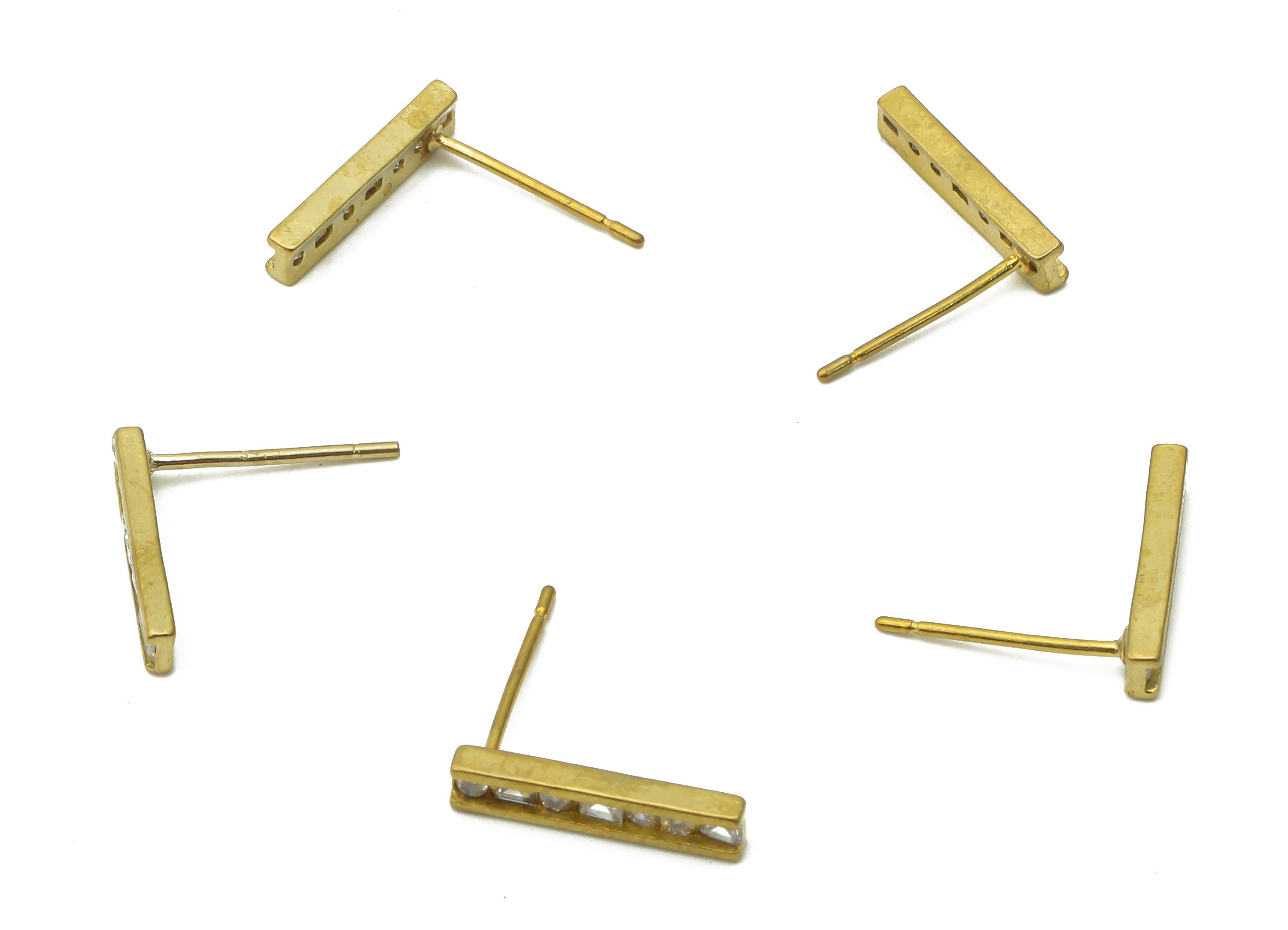 Brass Earring Stud - Raw Brass Earring Stud With Zircon - Raw Brass Earring Post - Earring Studs - Earring Post - 13.6x2.92x1.66mm - PP7710 - DOMEDBAZAAR