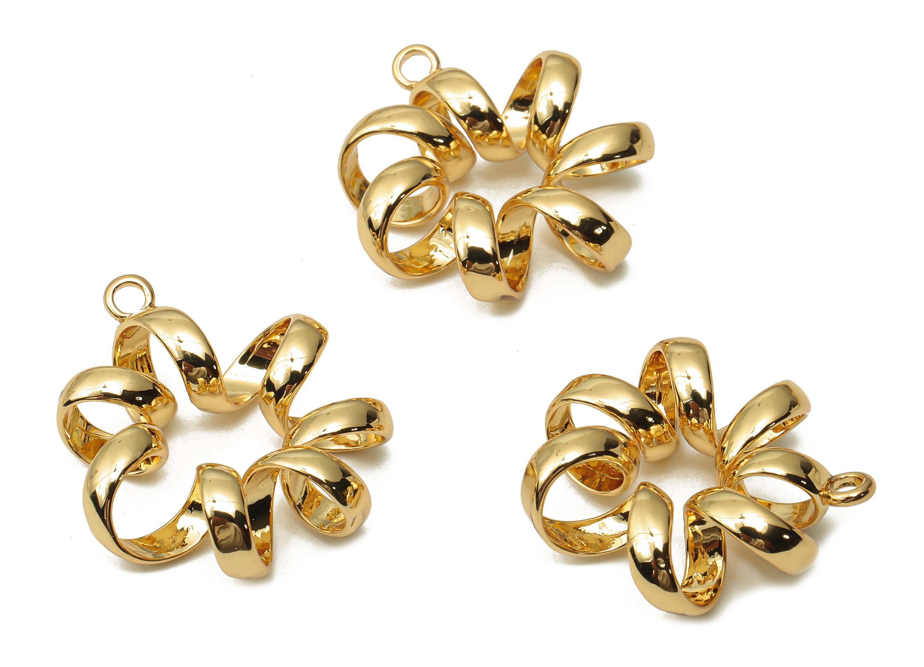Brass Curled Earring Charm - Brass Irregular Necklace - Brass Spiral Rings Pendant - 18K Real Gold Plated - 26.45x22.71x0.83mm - RGP4786 - DOMEDBAZAAR