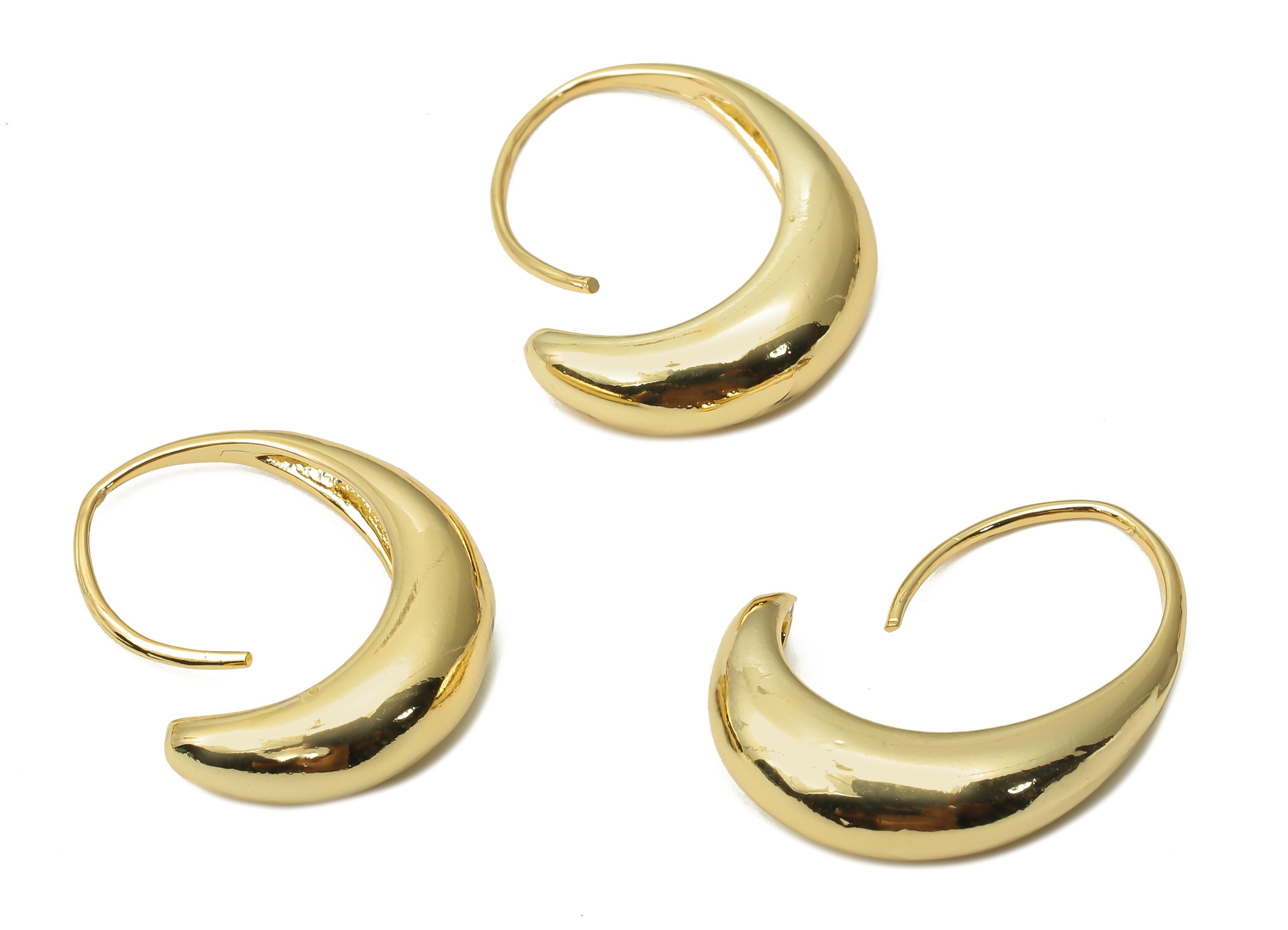 Brass Crescent C Hoop Earring - Brass Thick Hoop Wire - Banana Hoop Earring Clasps - 18K Real Gold Plated - 30.45x19.78x1.64mm - RGP4788 - DOMEDBAZAAR