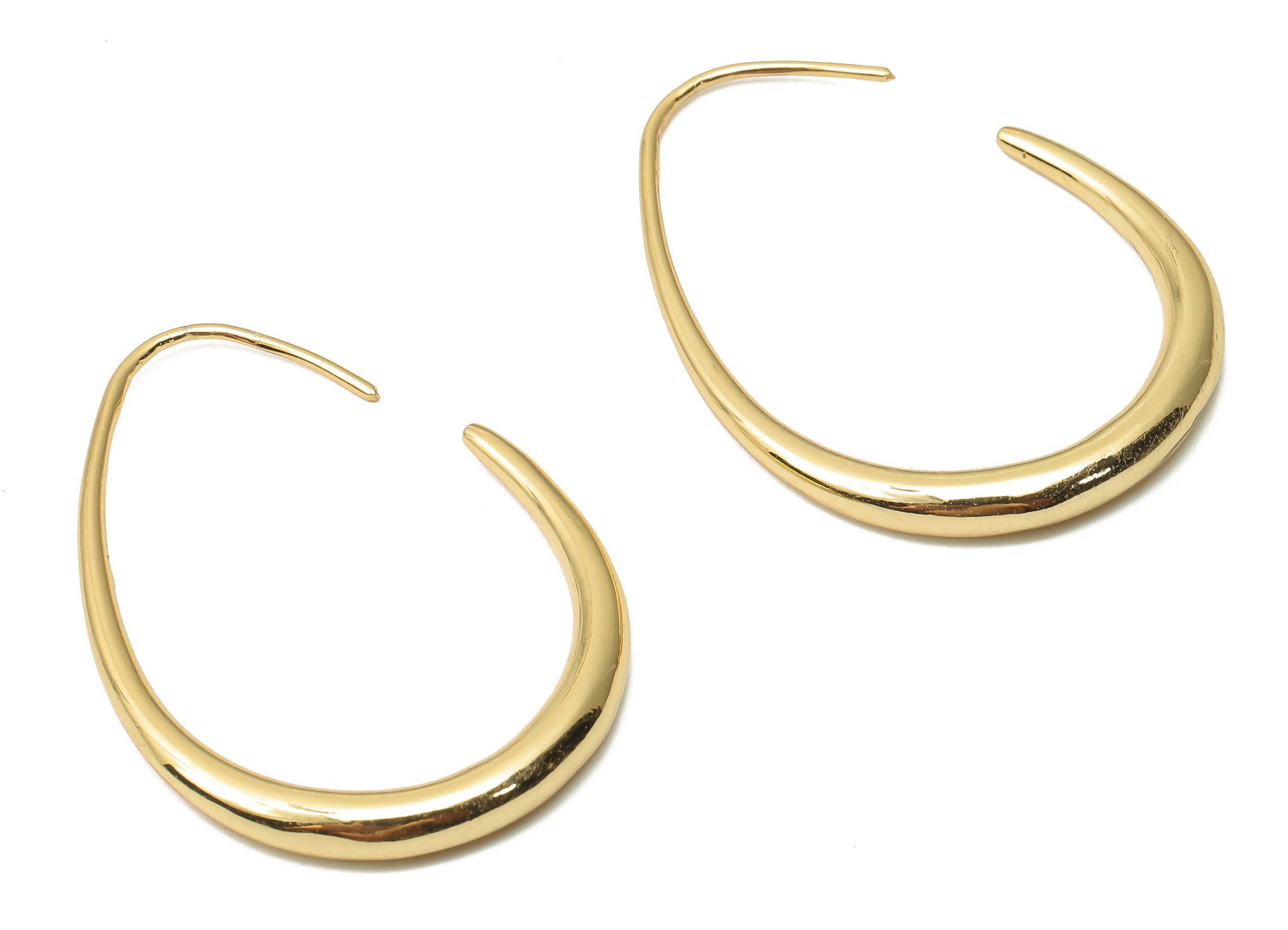Brass Drop Hoop Earrings - Brass Hoops With Wire - Brass Teardrop Hoop Earrings - 18K Real Gold Plated Brass - 38.24x28.46x3.74mm - RGP4790 - DOMEDBAZAAR