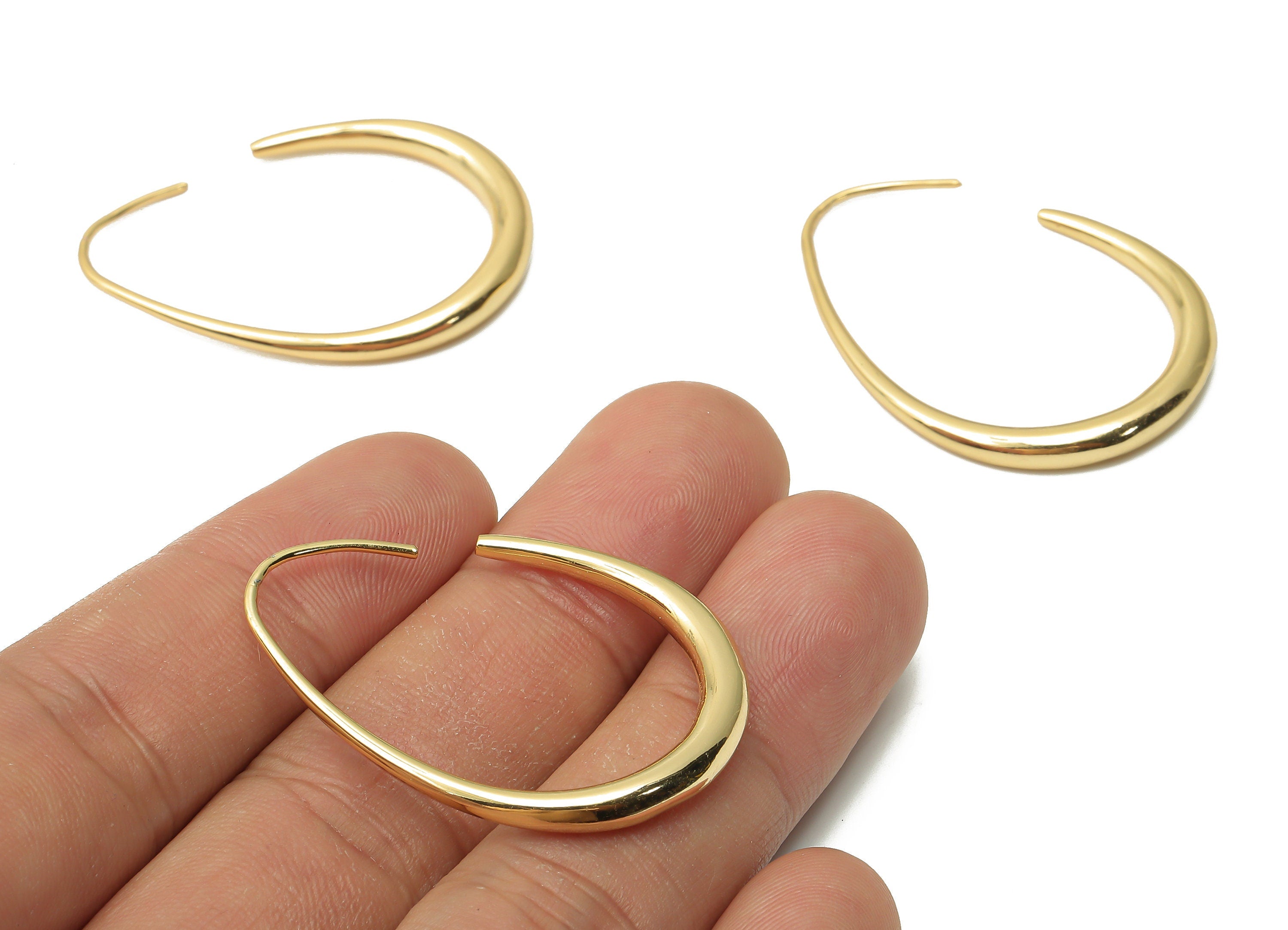 Brass Drop Hoop Earrings - Brass Hoops With Wire - Brass Teardrop Hoop Earrings - 18K Real Gold Plated Brass - 38.24x28.46x3.74mm - RGP4790 - DOMEDBAZAAR