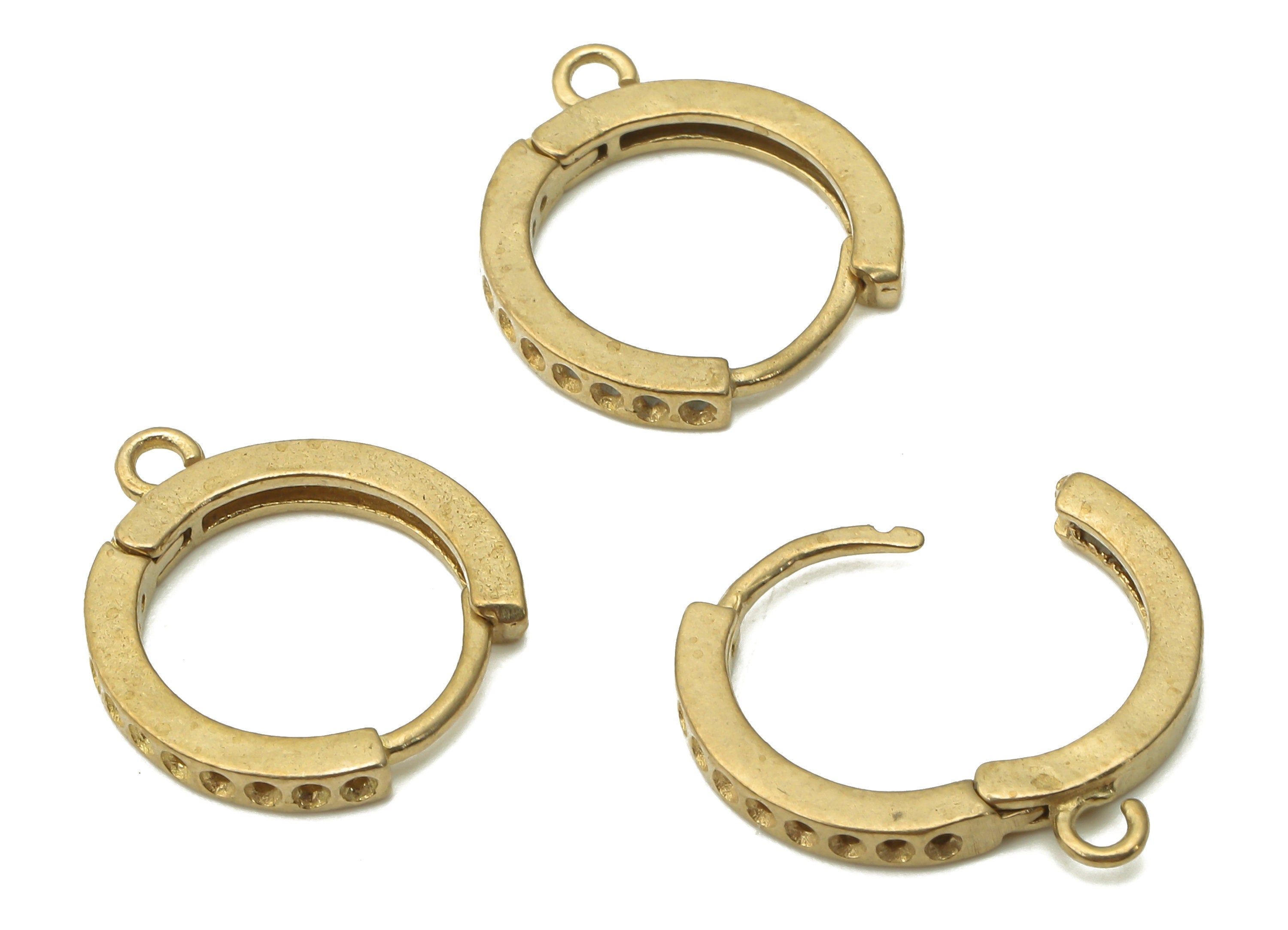 Brass Round Huggie Earrings Clasps - Raw Brass Circle Huggie Hoop Earring Clasps With Loop - Brass Pendant - 16.12x13.82x2.01mm - PP7723 - DOMEDBAZAAR