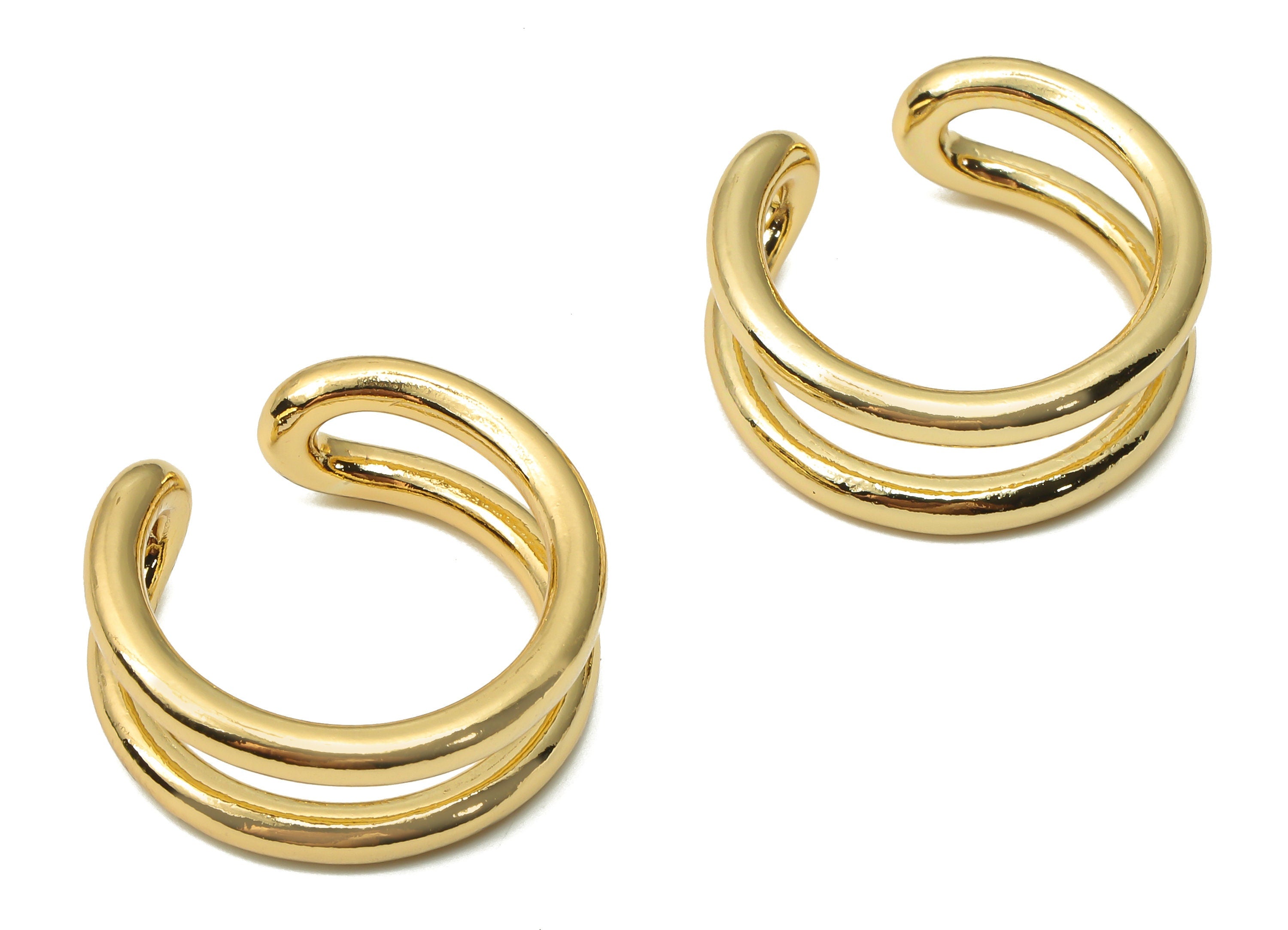 Brass Double Line Ear Cuff - Brass Cuff Earrings - Brass Earrings - Double Earrings - 18K Real Gold Plated Brass - 23.6x23.6x2.8mm - RGP4795 - DOMEDBAZAAR