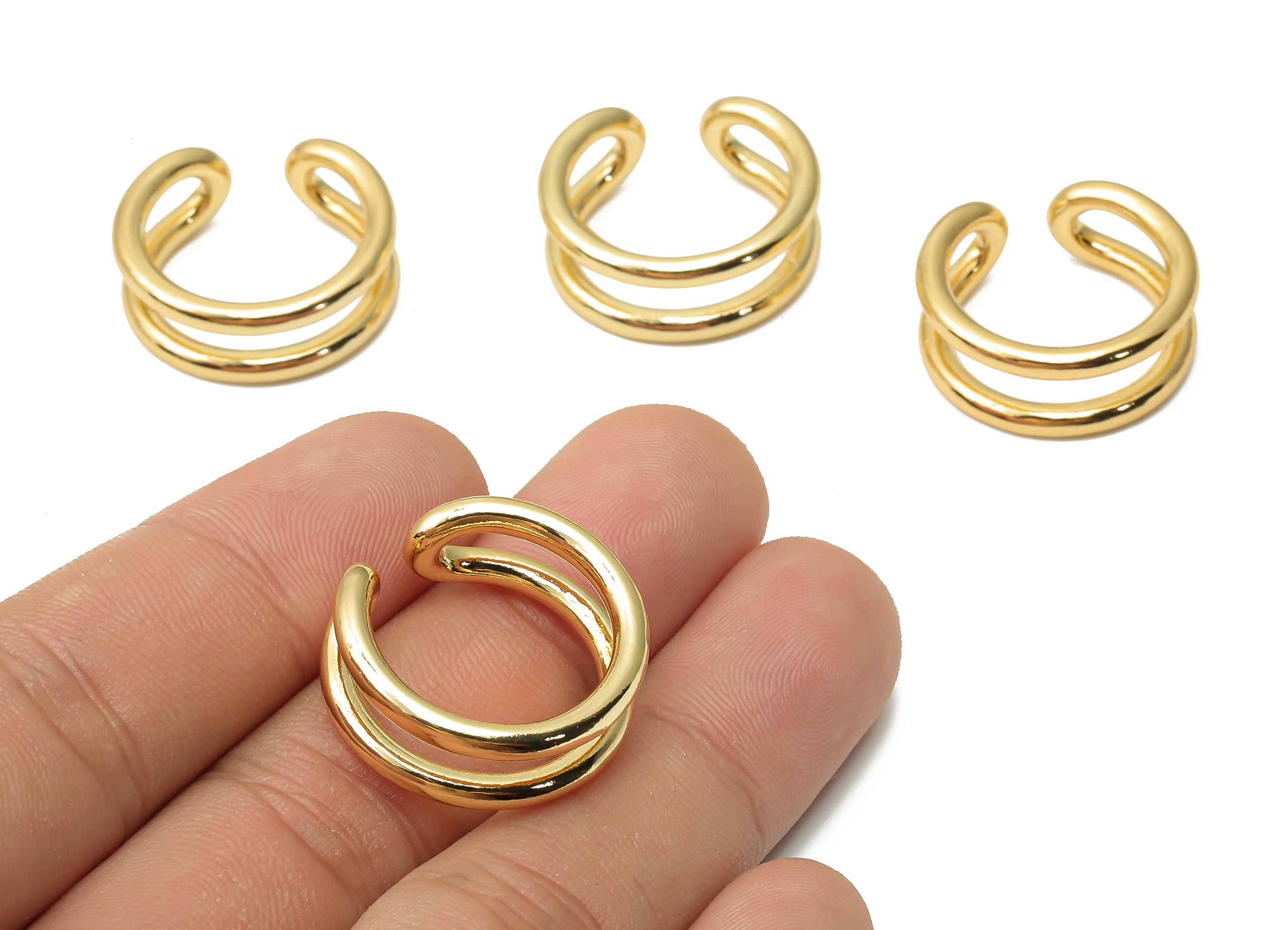 Brass Double Line Ear Cuff - Brass Cuff Earrings - Brass Earrings - Double Earrings - 18K Real Gold Plated Brass - 23.6x23.6x2.8mm - RGP4795 - DOMEDBAZAAR