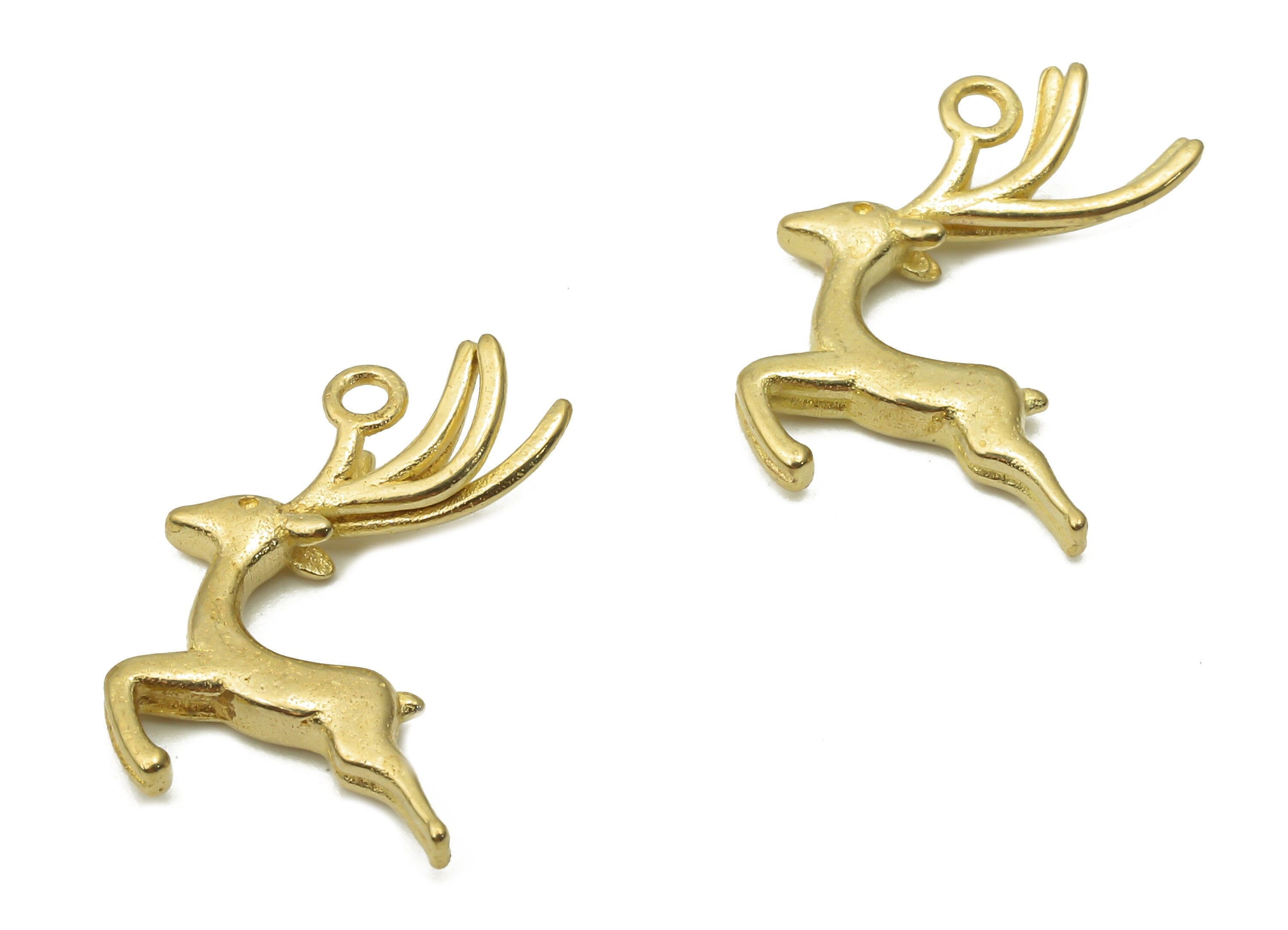 Brass Deer Earrings Charms - Raw Brass Deer Earring Charm - Brass Deer Pendant - Brass Deer Earring -  17.73x10.87x2.2mm - PP7728 - DOMEDBAZAAR