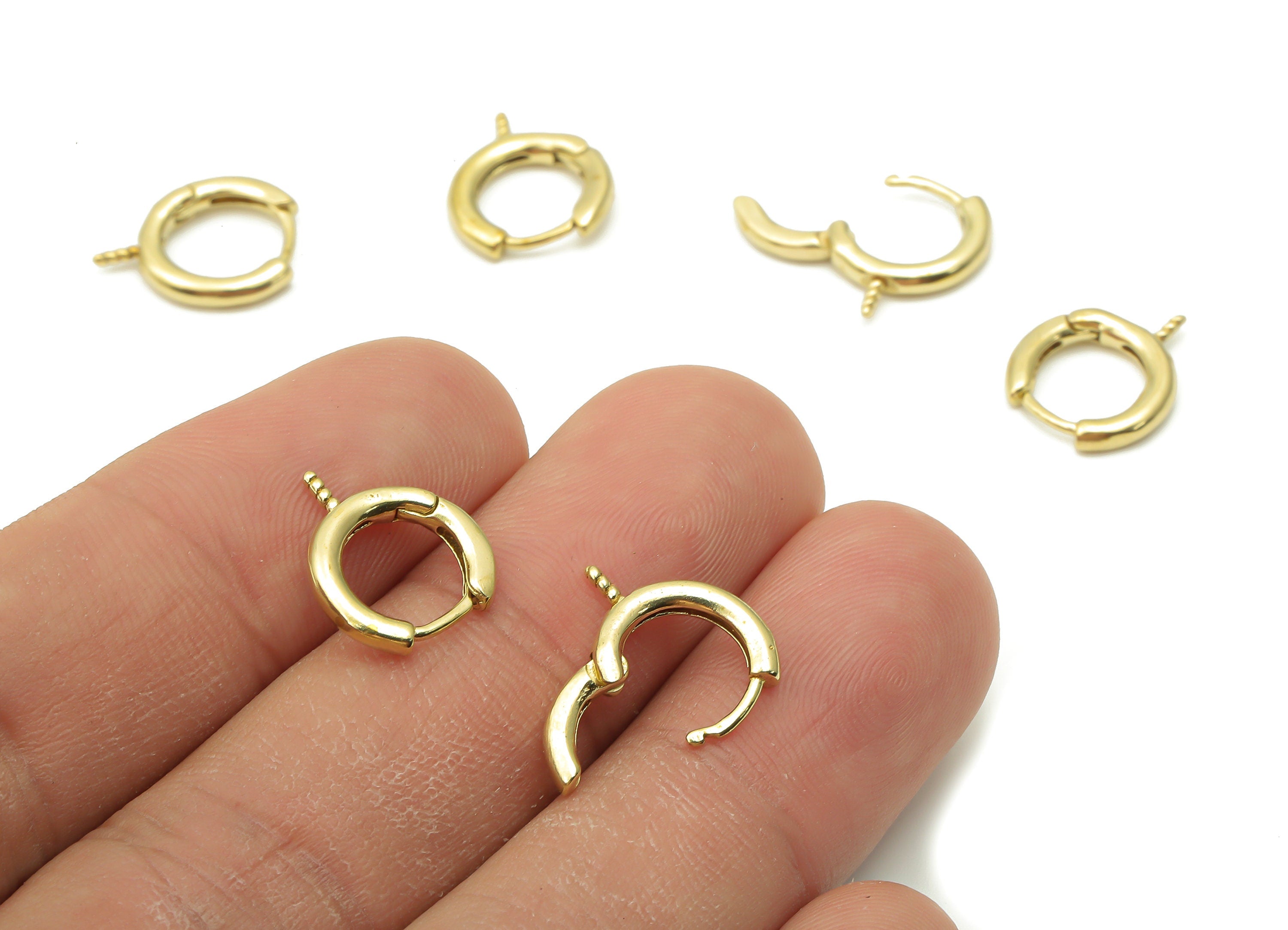 Brass Round Earring Hoop - Raw Brass Circle Huggie Earrings - Brass Circle Thick Hoop Clasps - For Pearl Clasps - 13.13x11.7x2.32mm - PP7737 - DOMEDBAZAAR