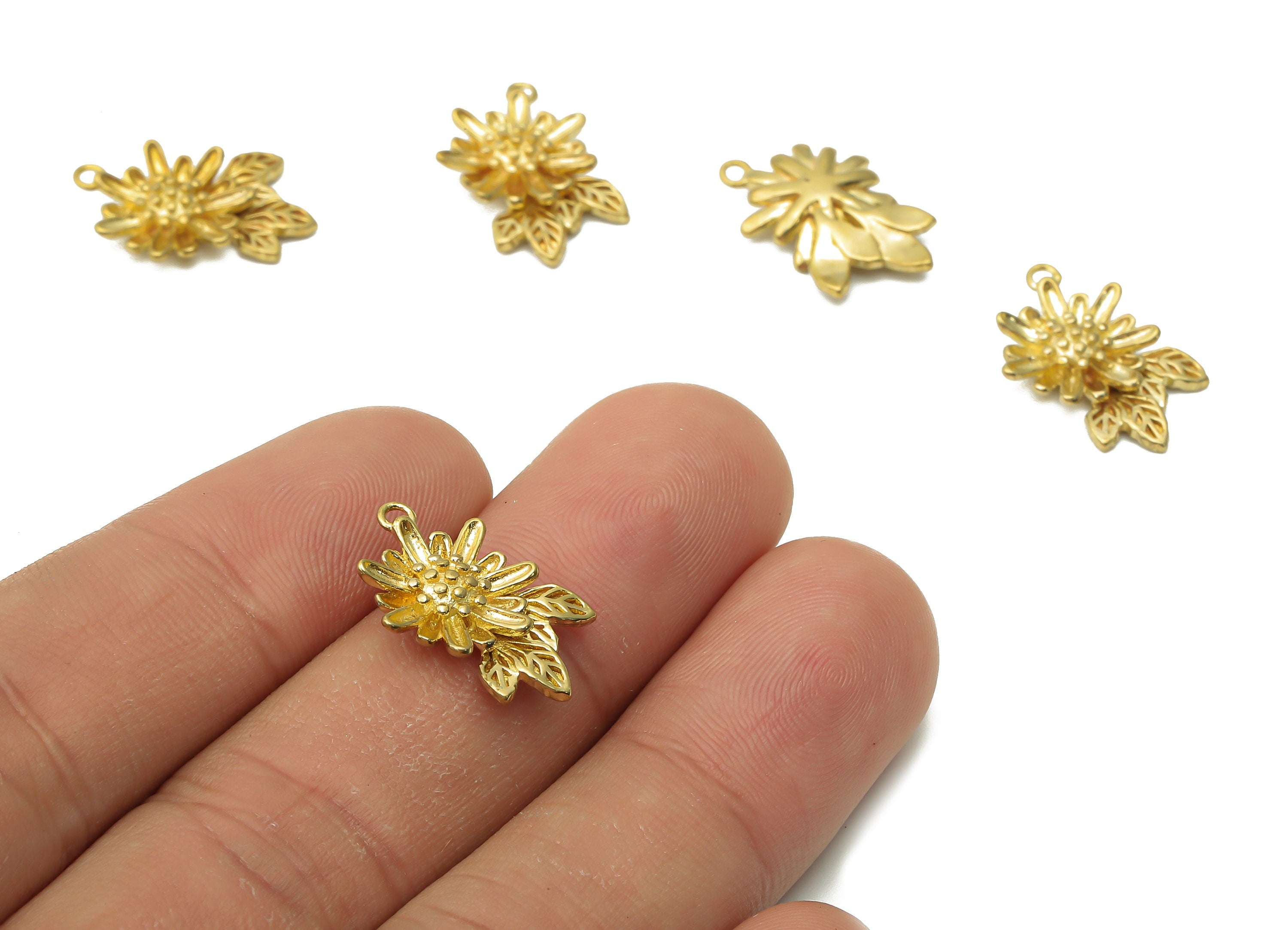 Brass Flower Earring Charm - Raw Brass Waterlily Earring - Brass Lotus Pendant - leaves Necklace - Flower Charm- 19.45x12.55x3.85mm - PP7738 - DOMEDBAZAAR