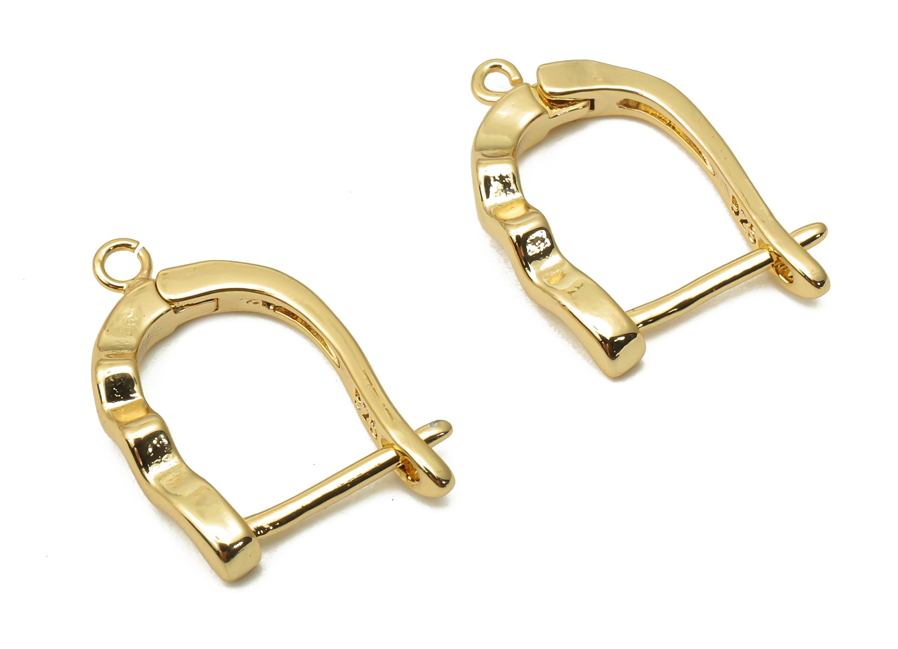 Brass Earrings Clasps With Loop - Huggie Hoop Horsehoe Earring - Wave Earring Clasps - 18K Real Gold Plated - 17.07X11.98X1.9mm - RGP4798 - DOMEDBAZAAR