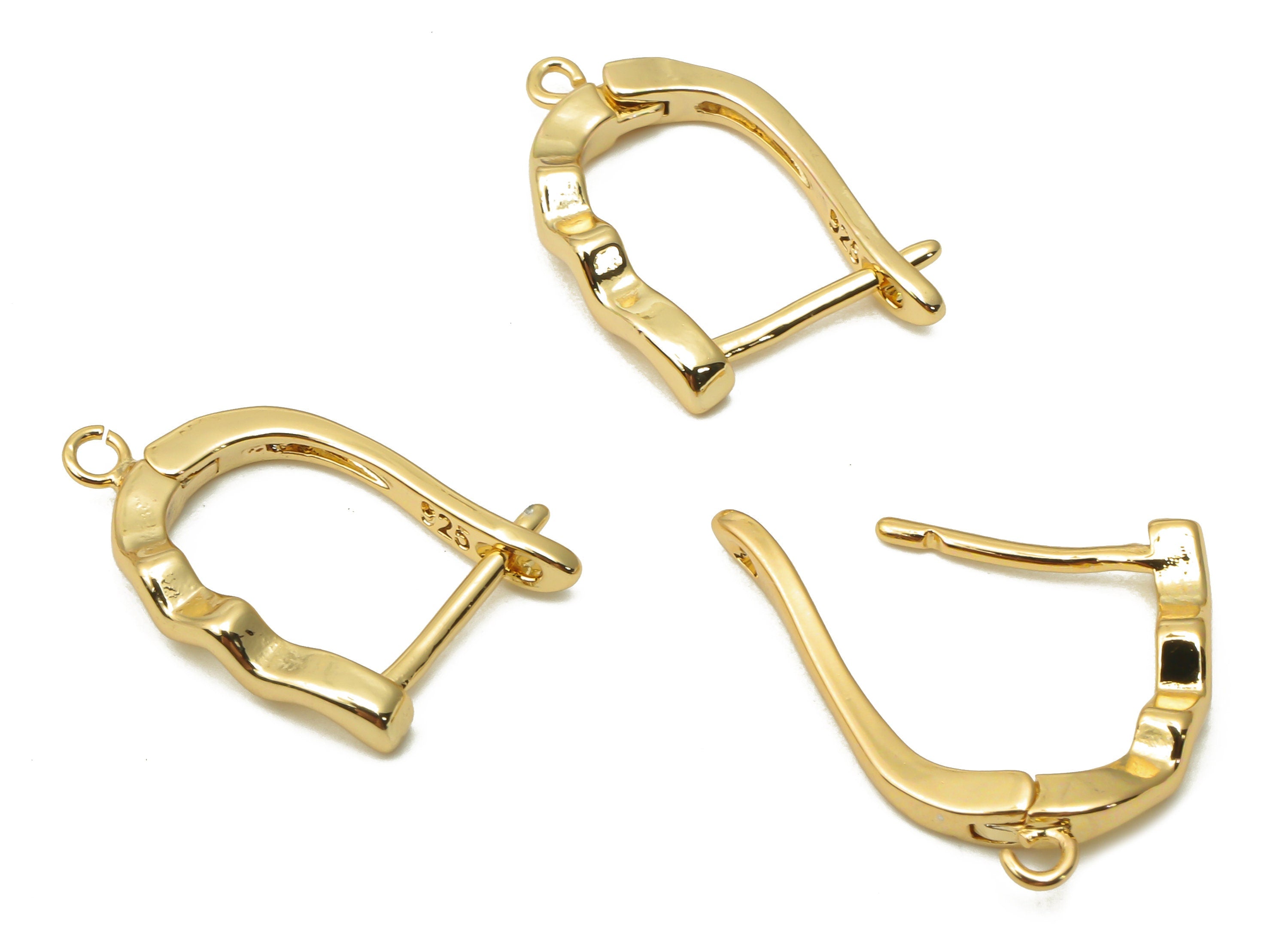 Brass Earrings Clasps With Loop - Huggie Hoop Horsehoe Earring - Wave Earring Clasps - 18K Real Gold Plated - 17.07X11.98X1.9mm - RGP4798 - DOMEDBAZAAR
