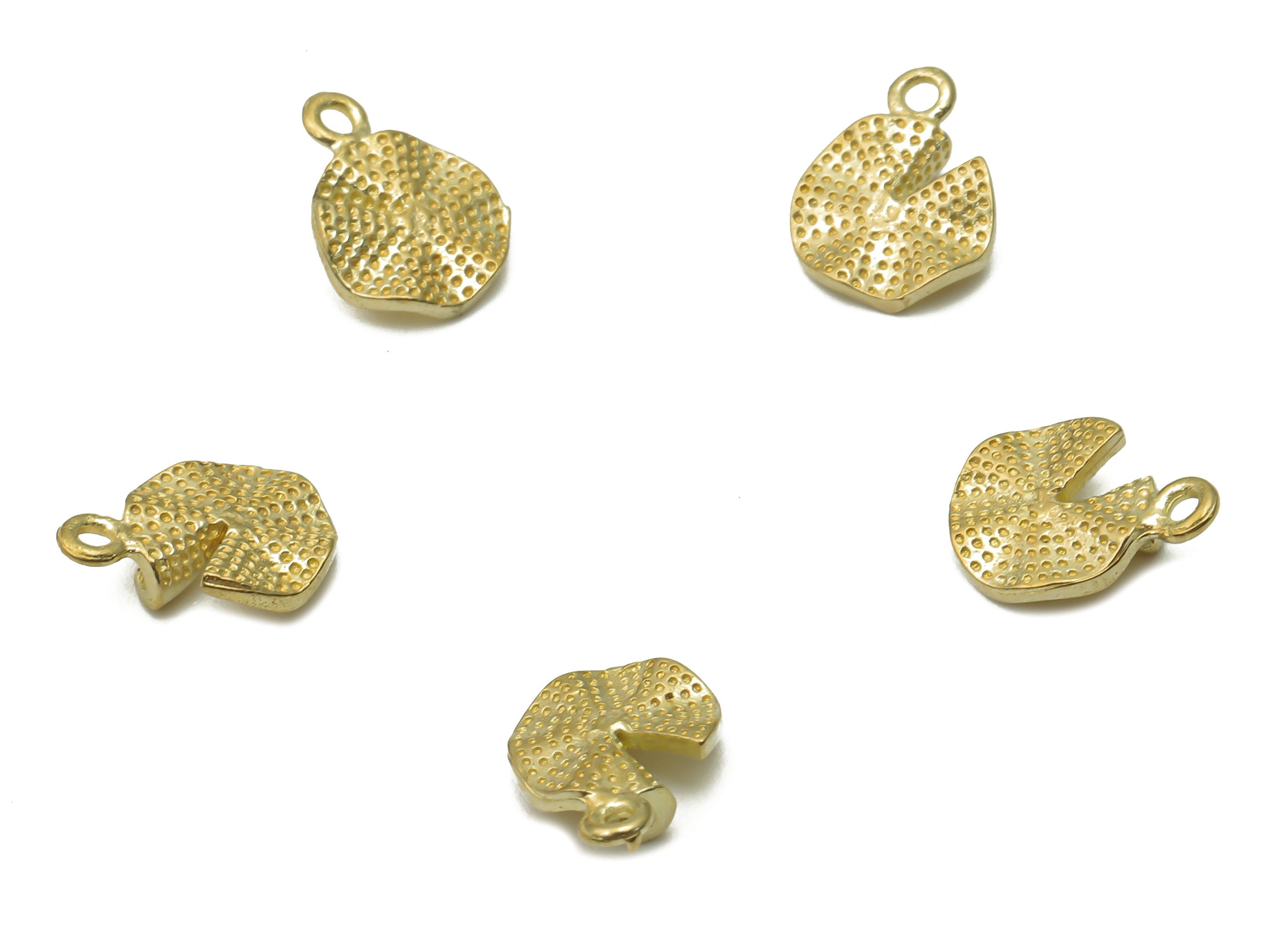 Brass Round Earring Charms - Raw Brass Textured Mini Circle Wave Earrings - Wavy Round Spots Pendant - Bracelet - 10.12x7.66x0.9mm - PP7744 - DOMEDBAZAAR