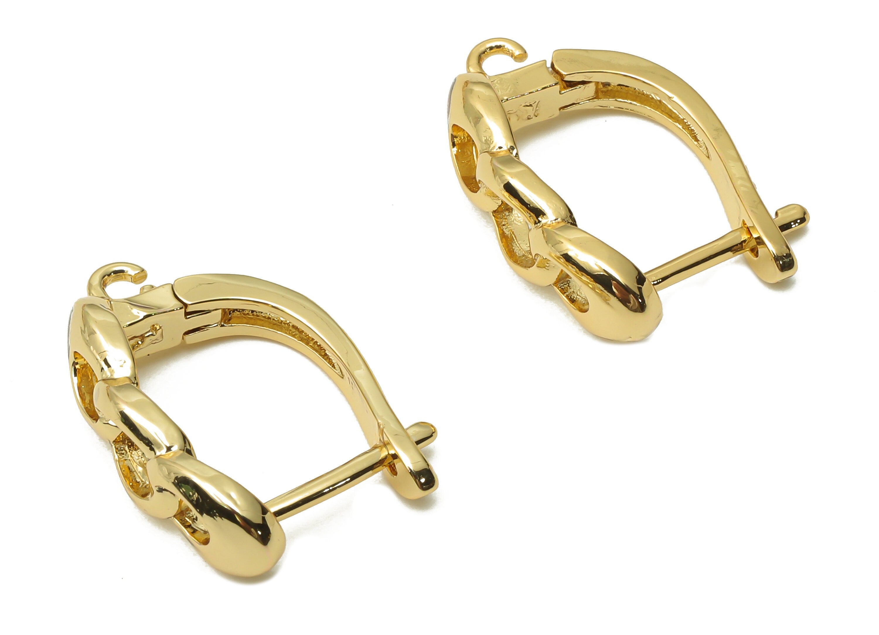 Brass Curb Chain Earring Hoop - Brass Clasps Earring With Loop - Brass Chain Clasps - 18K Real Gold Plated - 19.06x12.8x1.84mm - RGP4800 - DOMEDBAZAAR