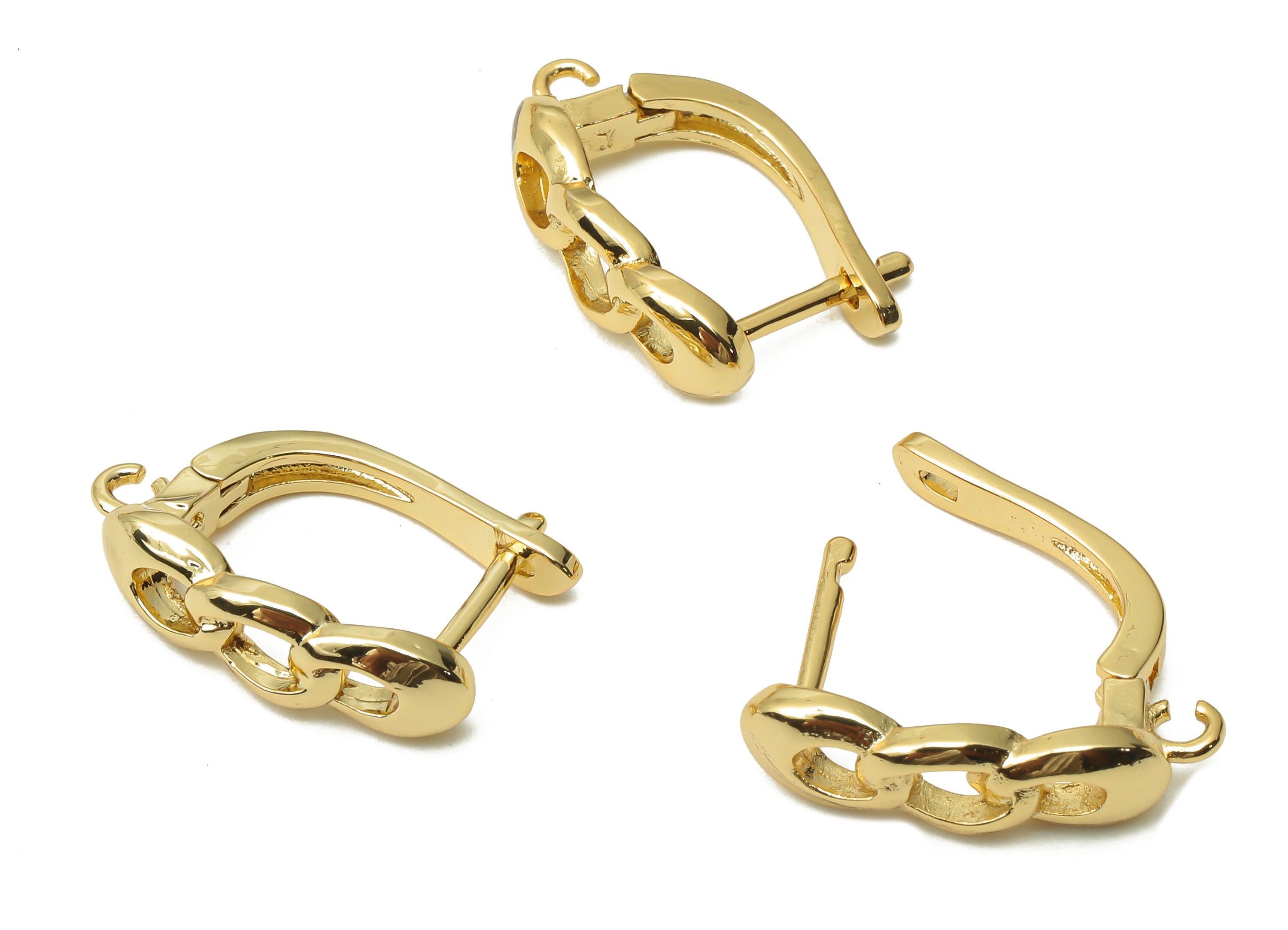 Brass Curb Chain Earring Hoop - Brass Clasps Earring With Loop - Brass Chain Clasps - 18K Real Gold Plated - 19.06x12.8x1.84mm - RGP4800 - DOMEDBAZAAR
