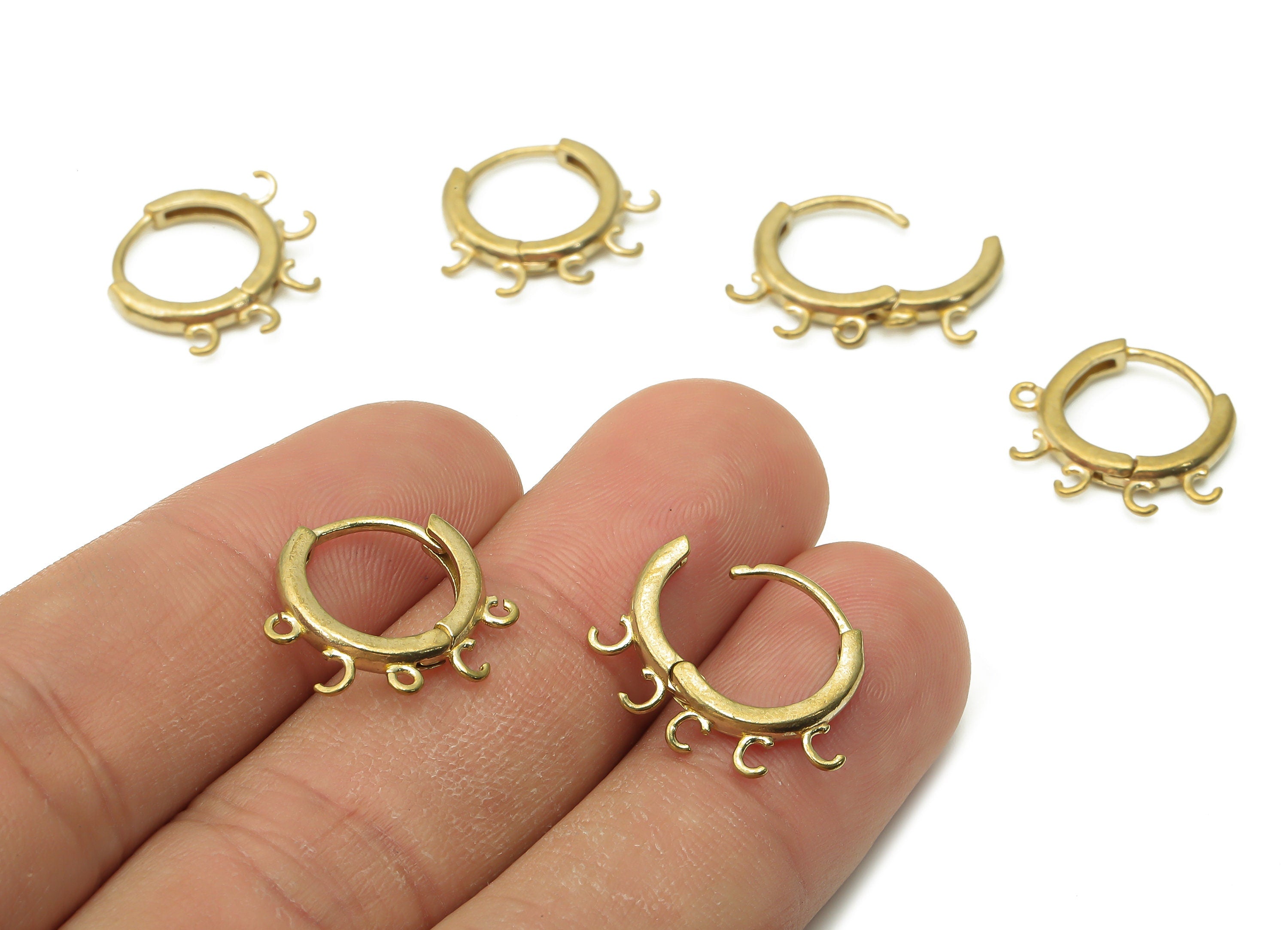 Brass Round Hoops Earring Connector- Raw Brass Circle Hoop Earring With Loop - Brass Huggie Clasps With 5 Loops - 17x14.86x2.64mm - PP7762 - DOMEDBAZAAR