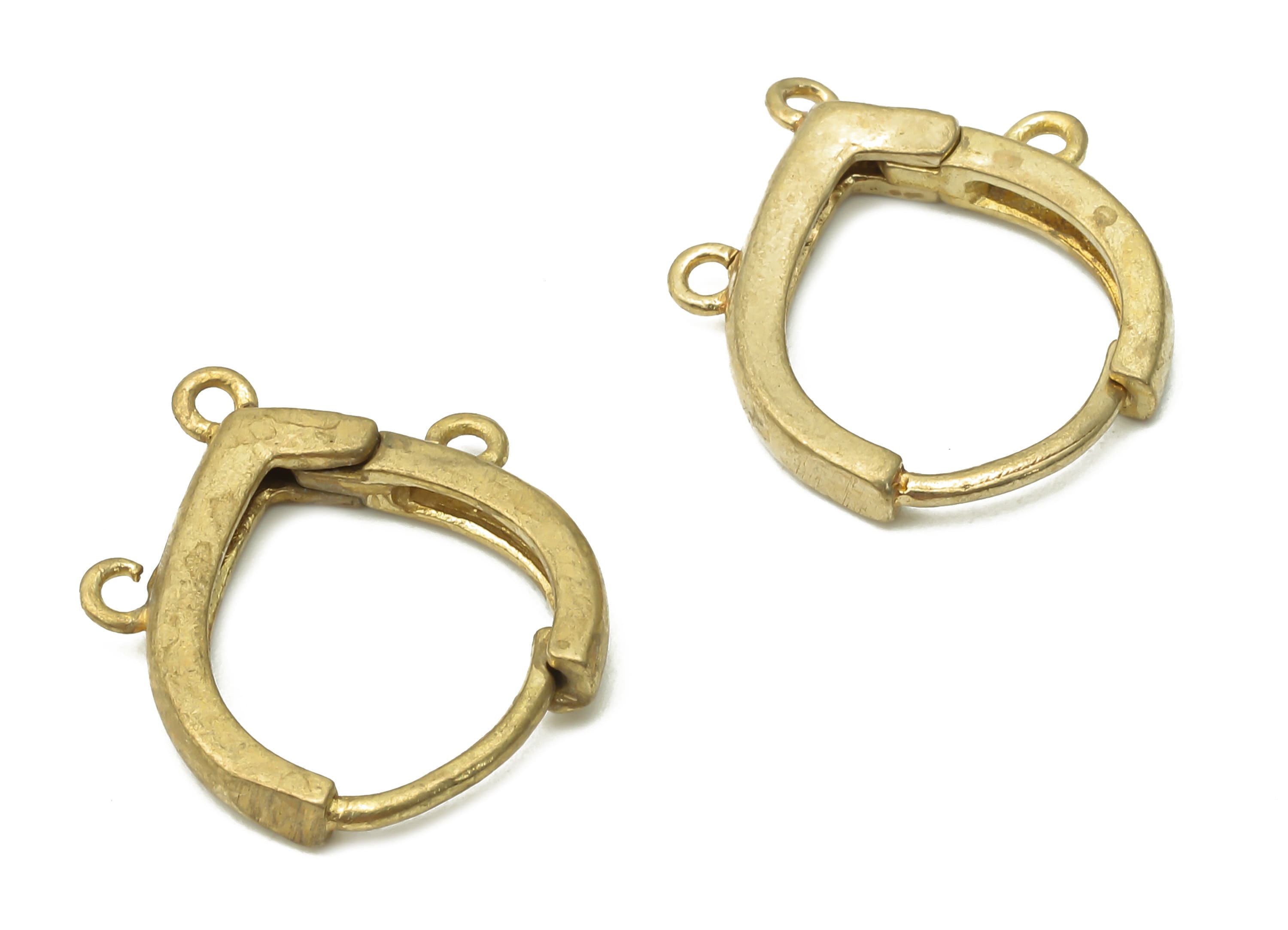 Brass Drop Hoops Earring Connector - Raw Brass Teardrop Hoop Earring With Loop - Brass Huggie Clasps With 3 Loops - 17.5x14.4x2.6mm - PP7764 - DOMEDBAZAAR