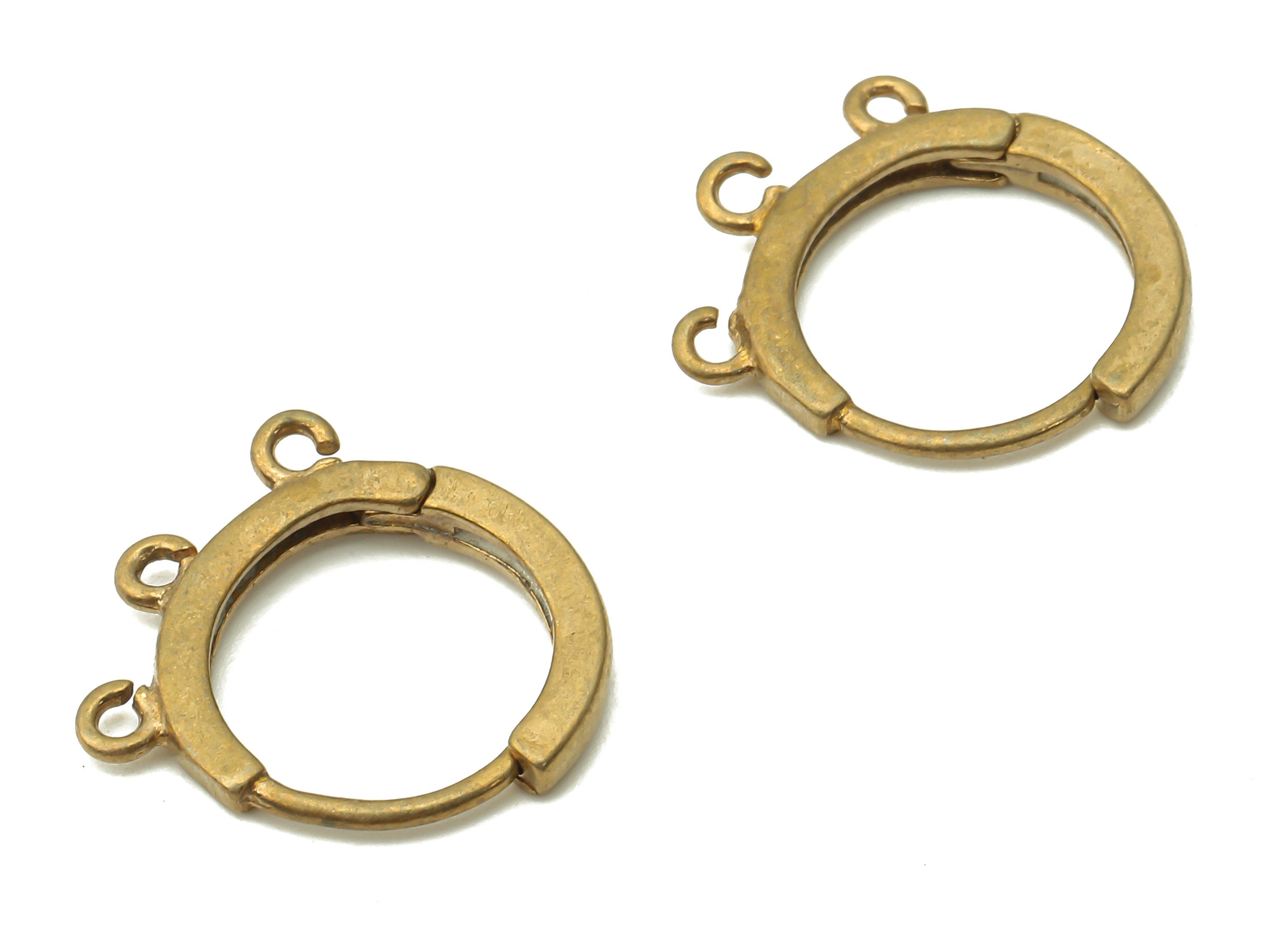 Brass Round Hoops Earring Connector - Raw Brass Circle Hoop Earring With Loop - Brass Huggie Clasps With 3 Loops - 15.62x13.14x1.8mm -PP7770 - DOMEDBAZAAR