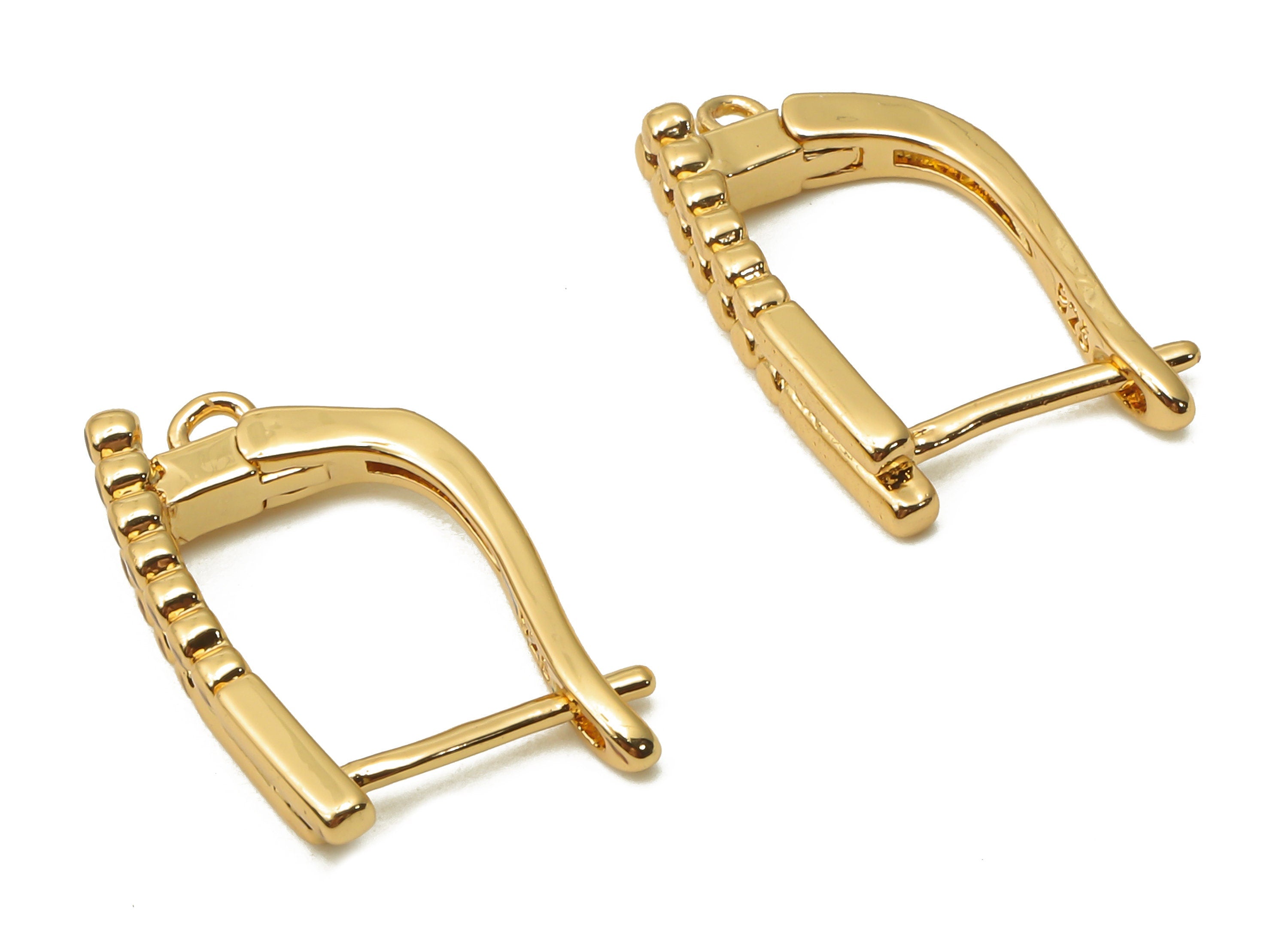 Brass Textured Earrings Clasps - Brass Bar hoop With Loop -Clasps Earrings - 18K Real Gold Plated - 17.75x11.54x1.44mm - RGP4805 - DOMEDBAZAAR