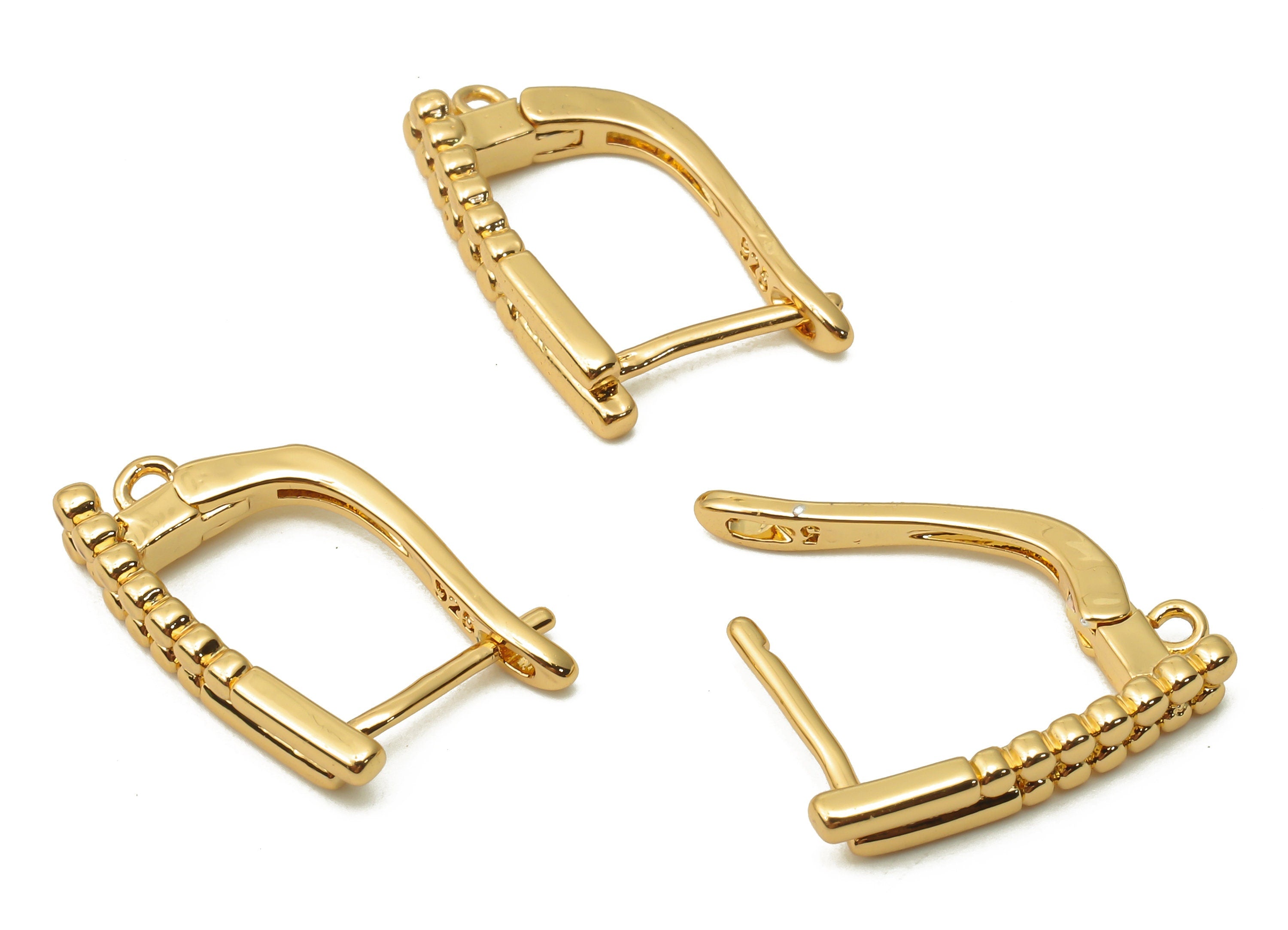 Brass Textured Earrings Clasps - Brass Bar hoop With Loop -Clasps Earrings - 18K Real Gold Plated - 17.75x11.54x1.44mm - RGP4805 - DOMEDBAZAAR