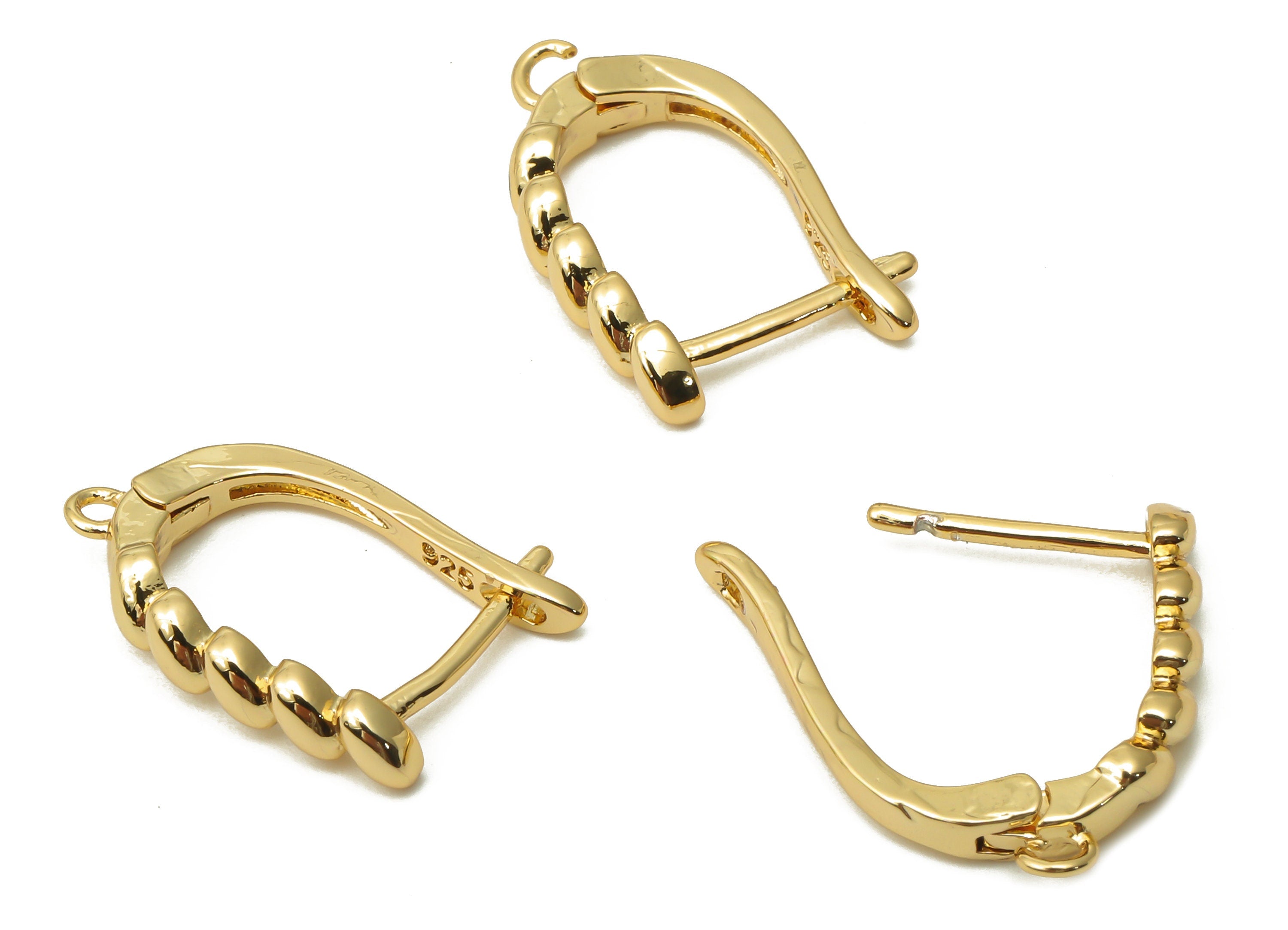 Brass Long Bean Earring Clasps - Brass Hole Earring With loop- Gold Plated Earring - 18K Real Gold Plated - 18.55x12.25x1.53mm -RGP4809 - DOMEDBAZAAR