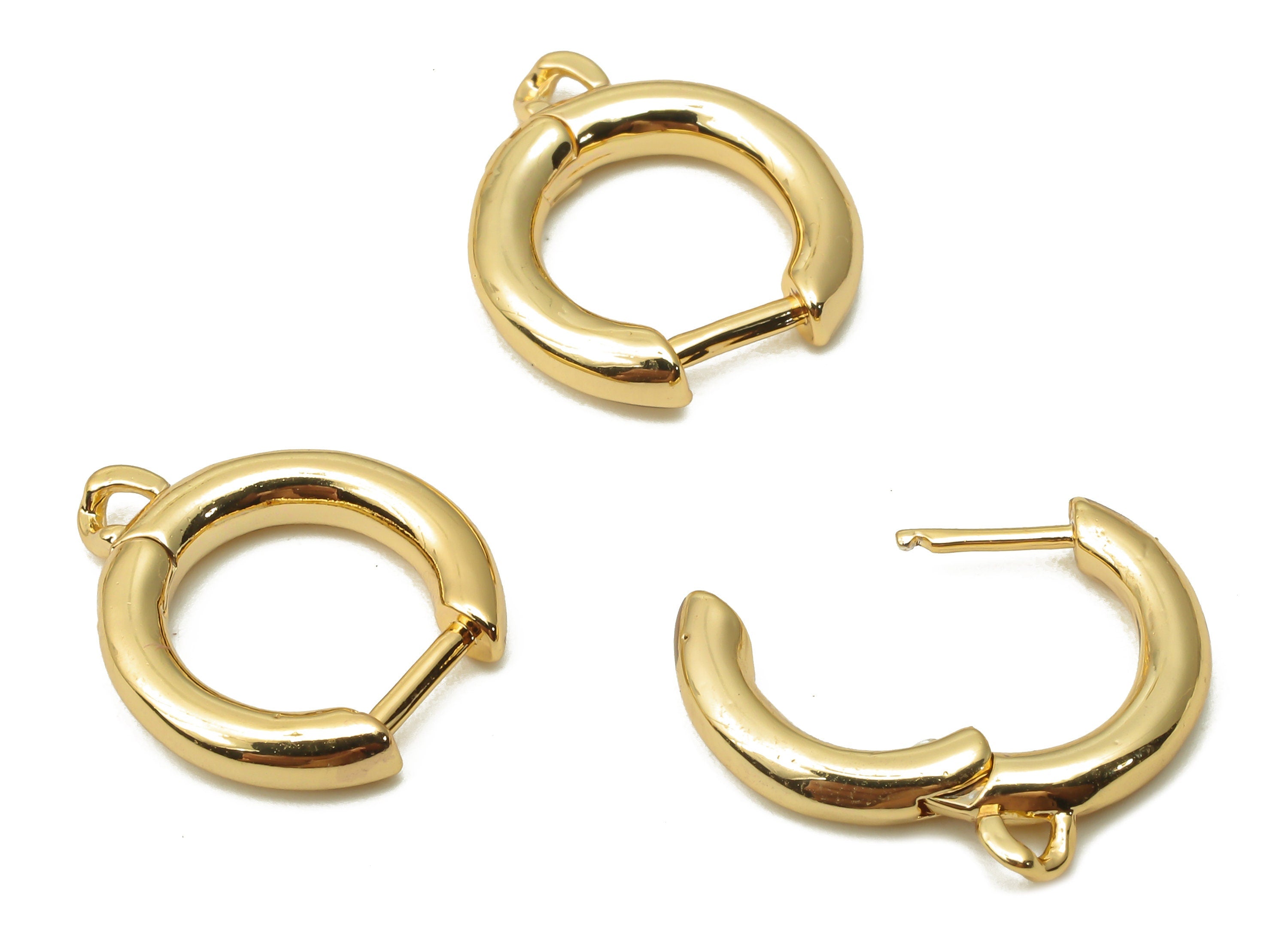 Brass Round Earrings - Huggie Hoop Earrings  - Brass Clasp With Loop - 18K Real Gold Plated Brass - 15.1x13.24x2.45mm - RGP4812 - DOMEDBAZAAR