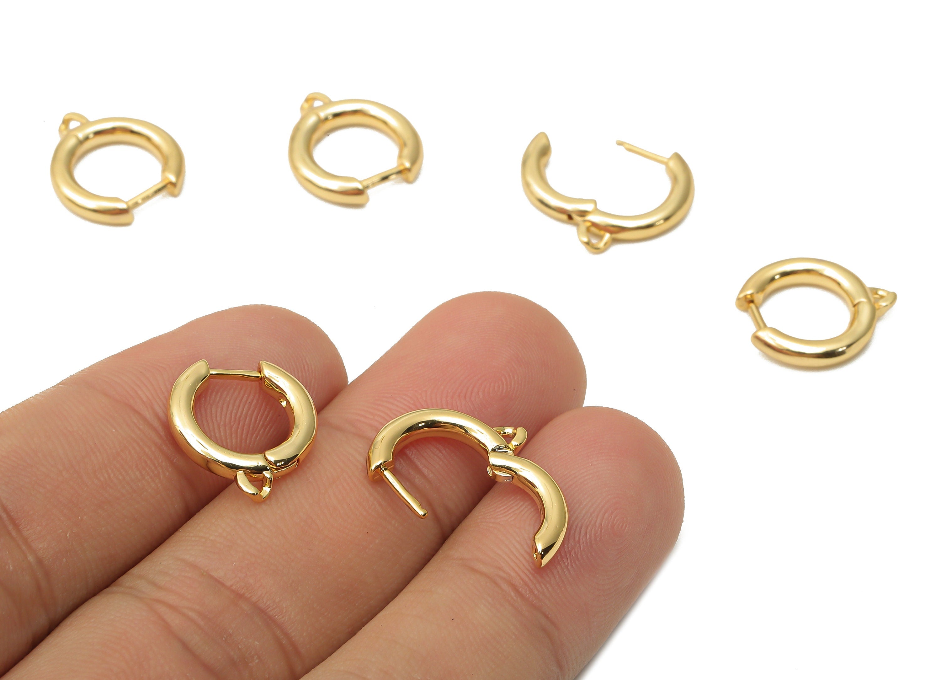 Brass Round Earrings - Huggie Hoop Earrings  - Brass Clasp With Loop - 18K Real Gold Plated Brass - 15.1x13.24x2.45mm - RGP4812 - DOMEDBAZAAR