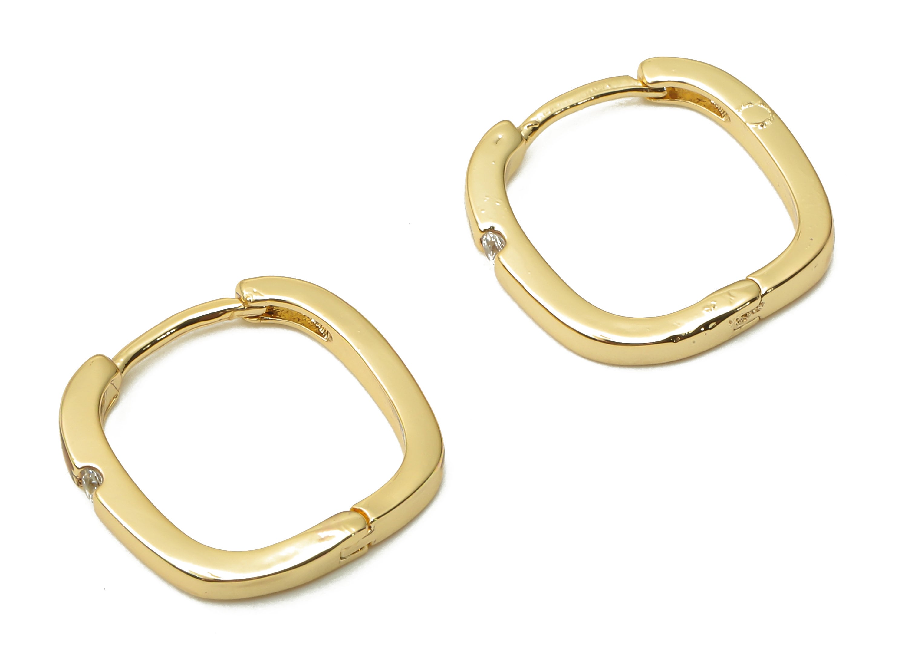 Brass  Oval Square Earrings Clasps - Brass Square Huggie Hoop - Zircon Clasps Hoop - 18K Real Gold Plated - 14.84x14.33x1.38mm- RGP4815 - DOMEDBAZAAR